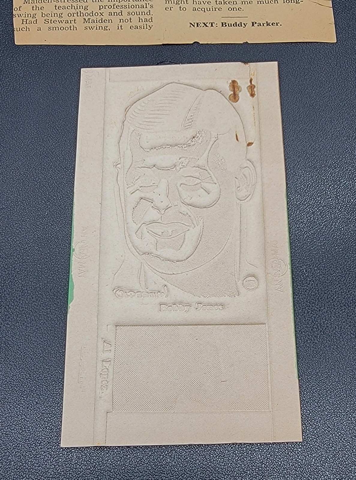 1950 HOF Golfer Bobby Jones MLB Al Lopez Newspaper Flong Mold Printing Plate