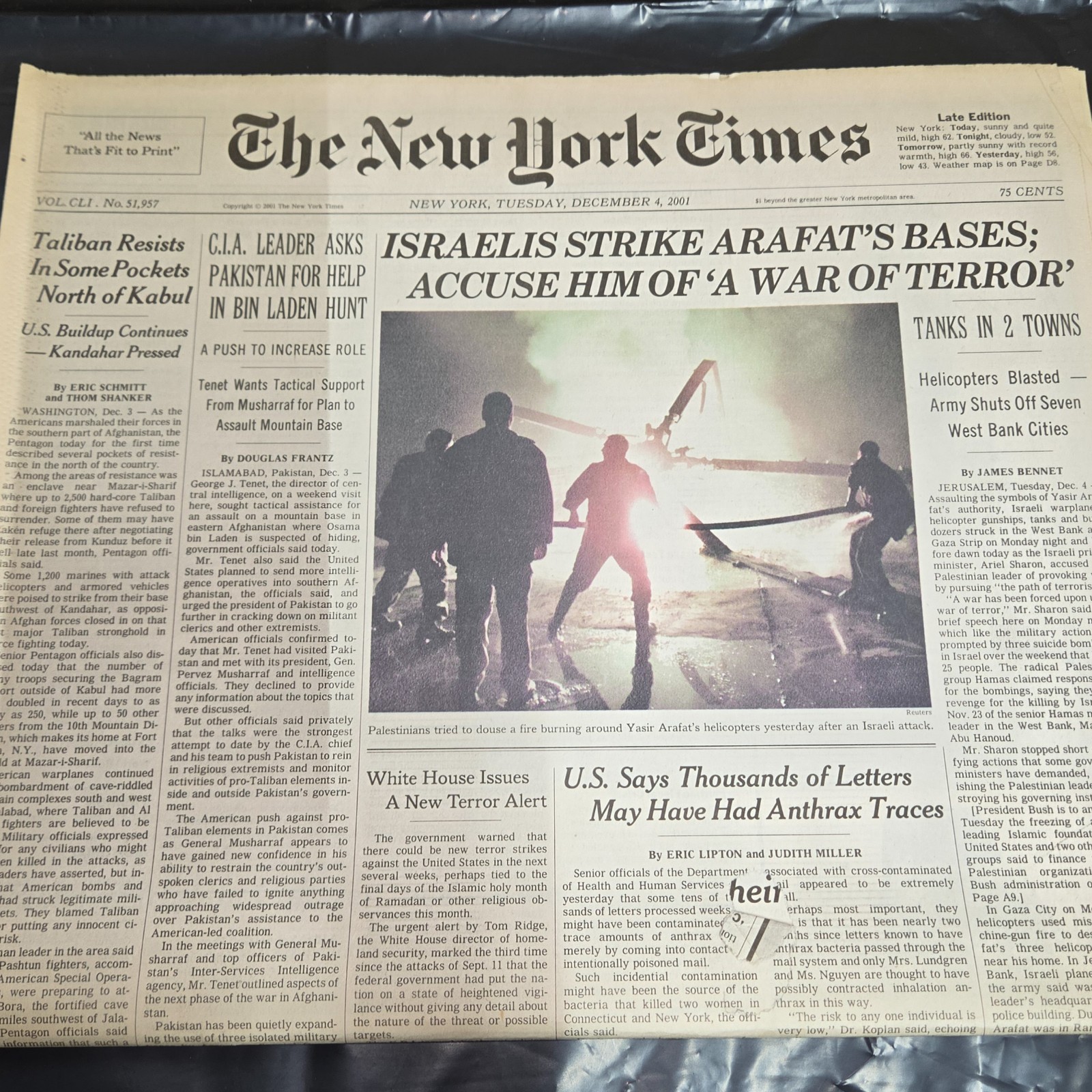 The New York Times December 4 2001 Newspaper Arafat Israel War On Terror