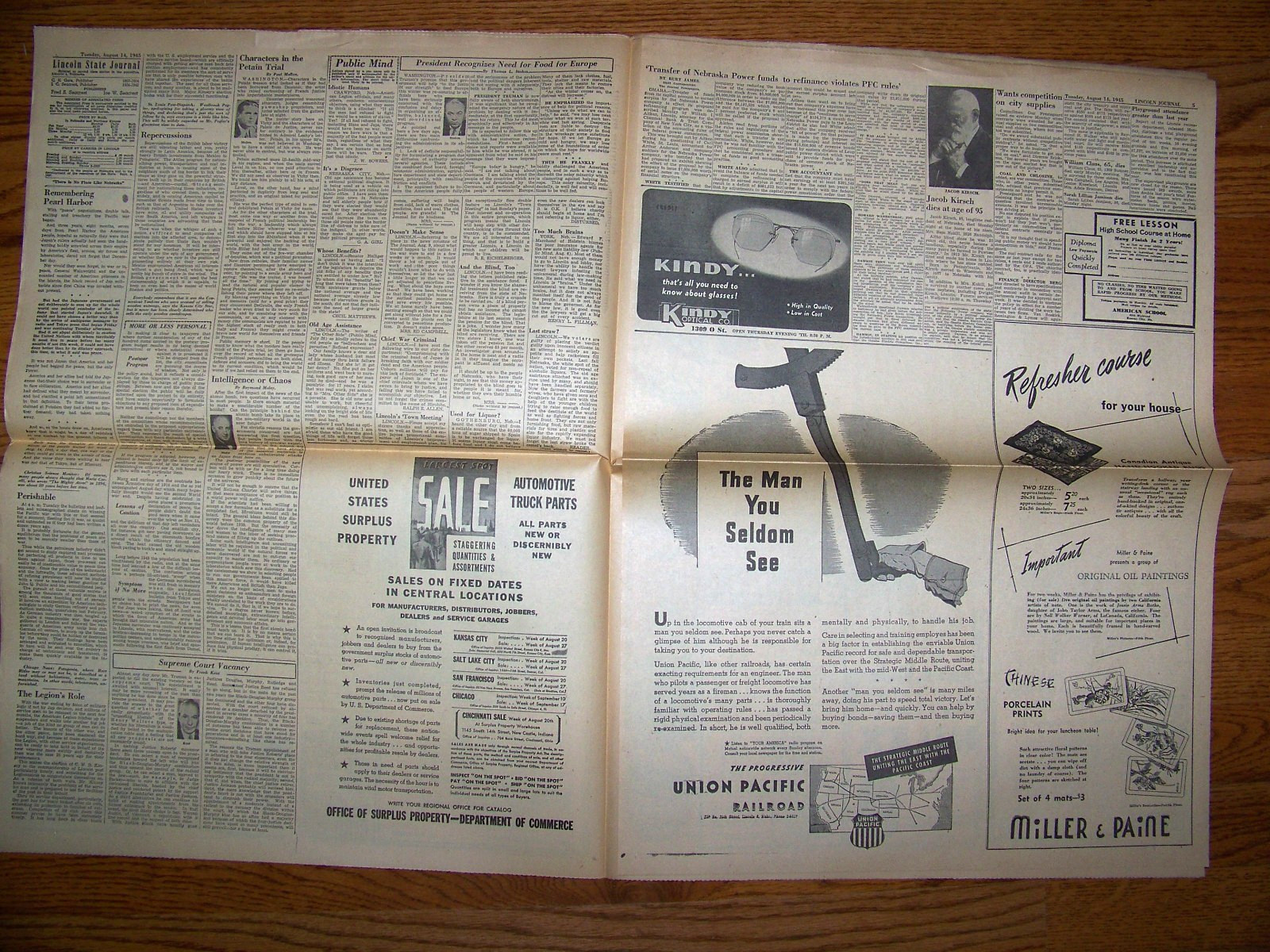 August 15, 1945 Lincoln Nebraska State Journal Newspaper Extra “WAR OVER” WW2