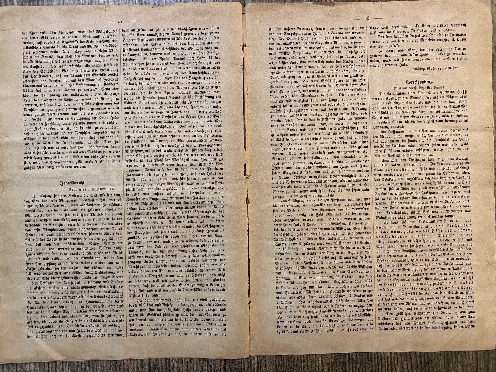 VERY RARE Newspaper Of Germany Settlers In Palestine 1886