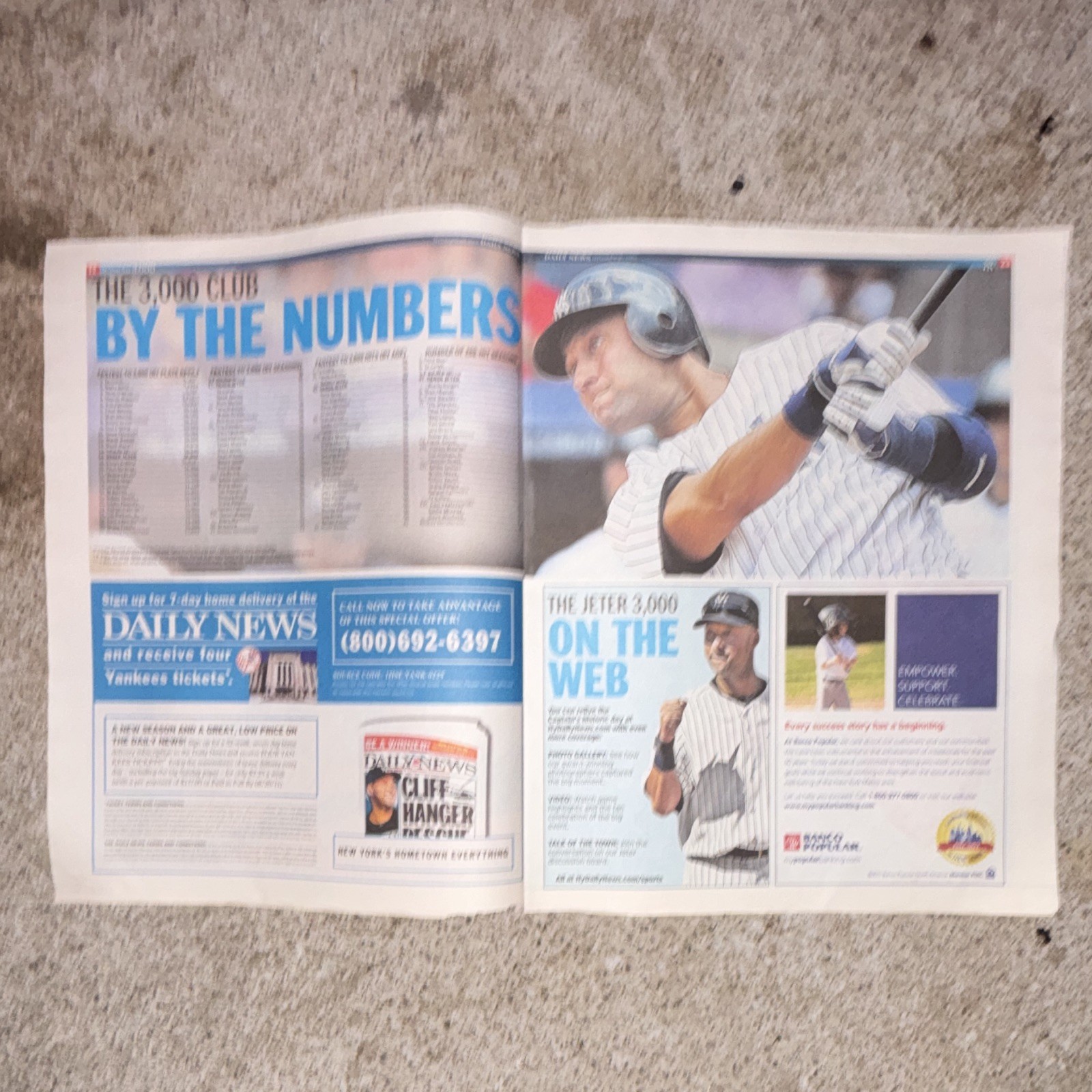 Daily News Derek Jeter 3,000 Hits Commemorative Newspaper Special Edition