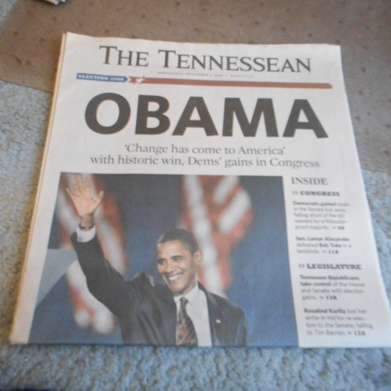 November 5 2008 NASHVILLE TENNESSEAN Obama Elected Complete Newspaper
