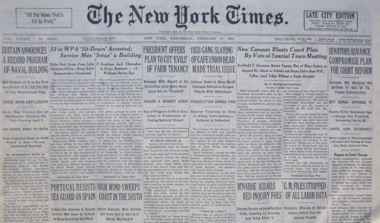 2-1937 February 17 BRITAIN ANNOUNCES A RECORD PROGRAM OF NAVAL BUILDING PORTUGAL