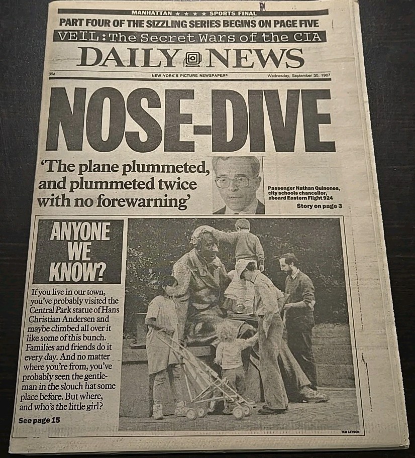 Daily News Wednesday September 30, 1987 Plane Crash Mets Playoff Chase