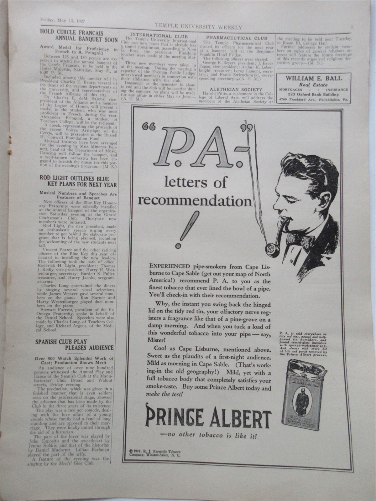 Temple University Weekly newspaper May 13, 1927 track baseball