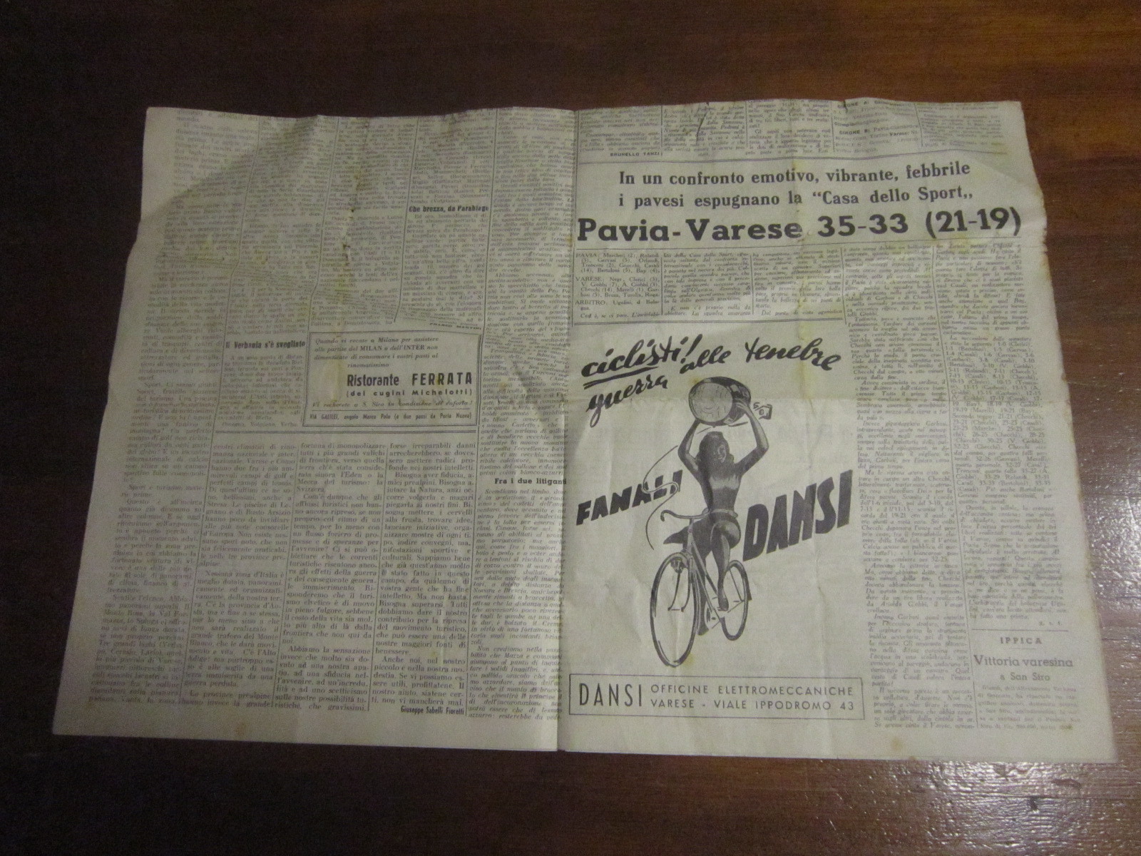 VARESE SPORT ANNO I° N°2 NOVEMBRE 1947 PRO PATRIA LEGNANO GALLARATESE RARISSIMO