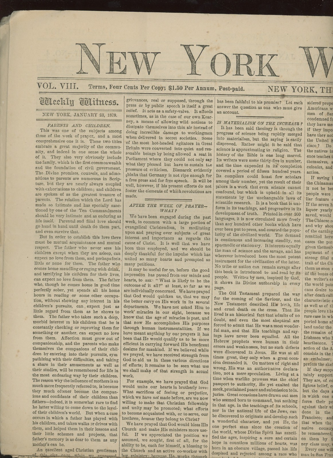 1879 New York Weekly Witness Newspaper