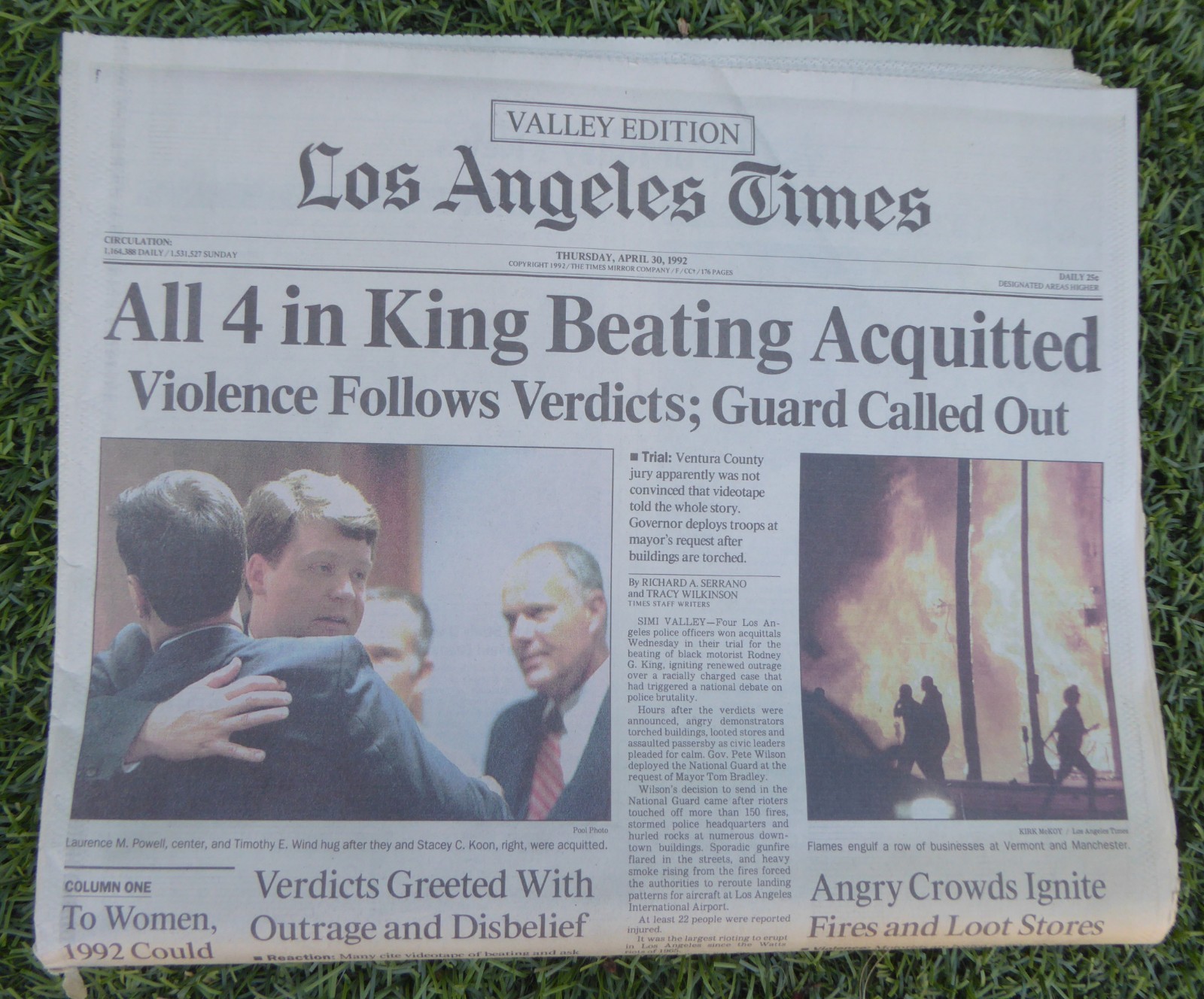 LOS ANGELES TIMES APRIL 30, 1992 ALL 4 IN KING BEATING ACQUITTED NEWSPAPER