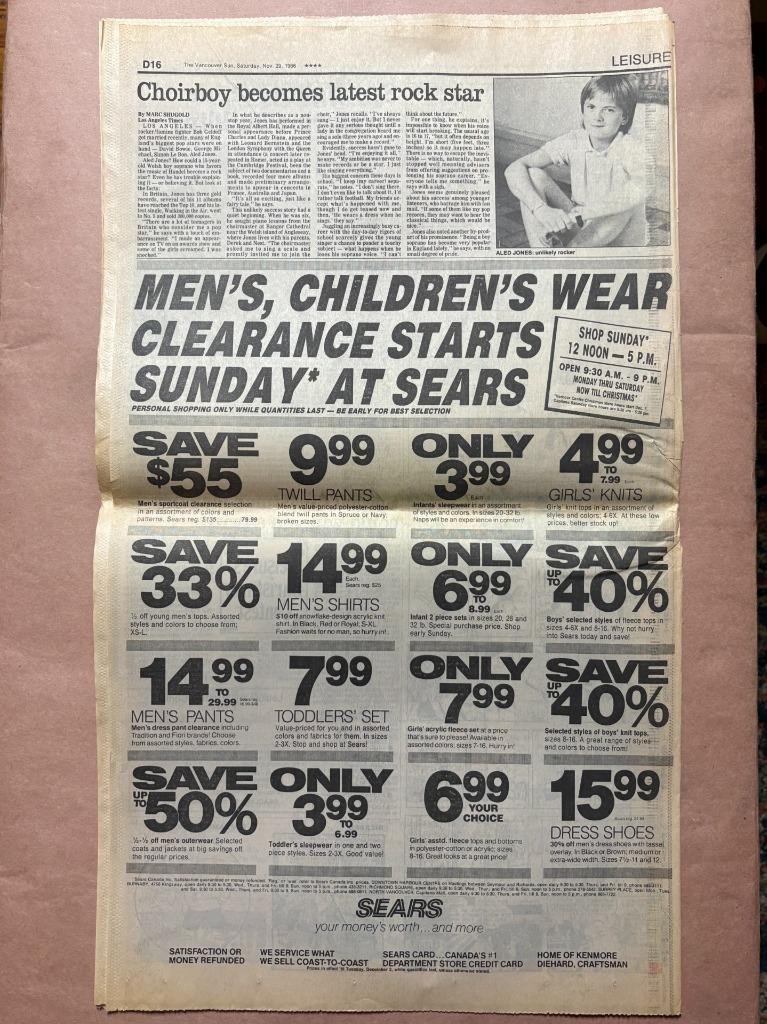 Vancouver Sun Newspaper Leisure Section Only Nov 1986 punk vtg doa clavell