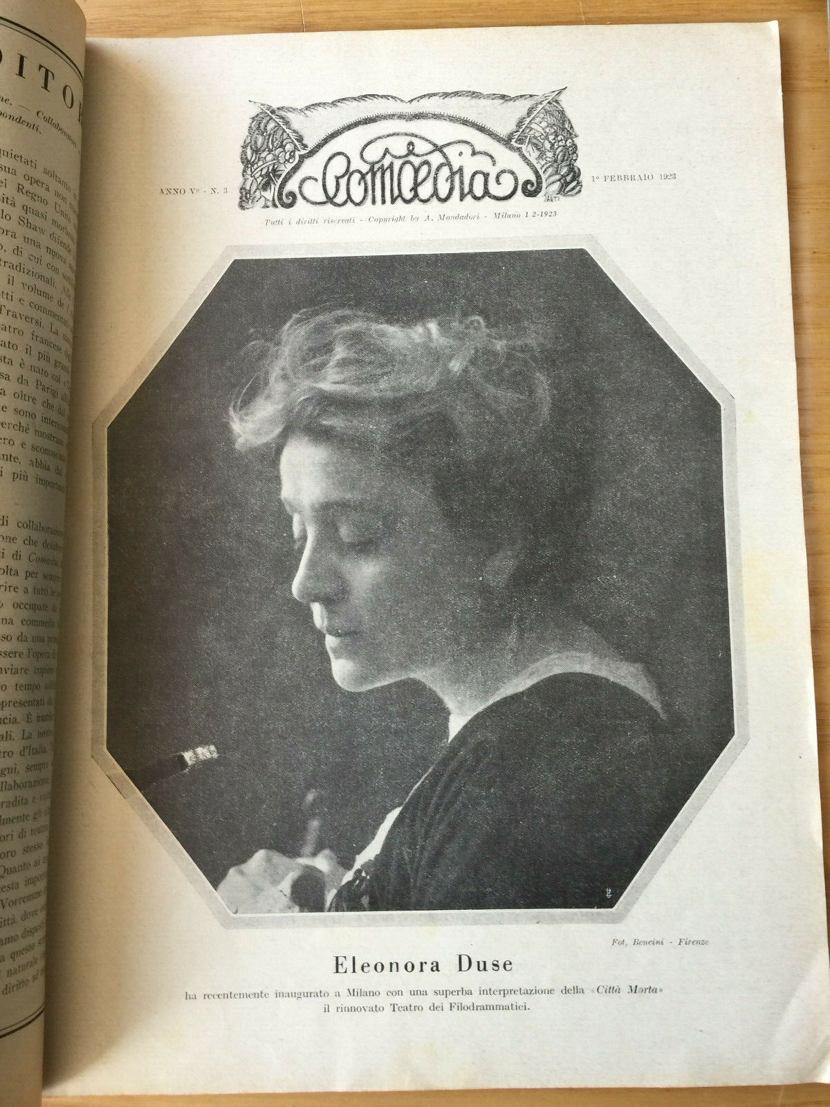 MONDADORI COMEDY PERIODICO COMEDIA E VITA THEATRALE N° 3 1923 ELEONORA DUSE