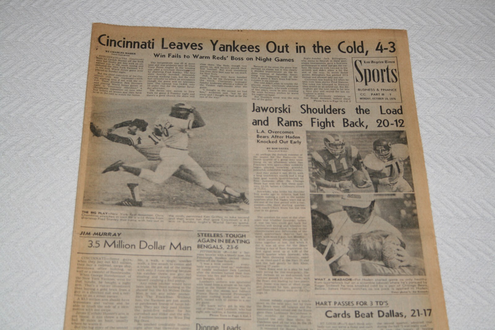 1976 LA Times SPORTS * World Series Game 2 * New York Yankees at Cincinnati Reds