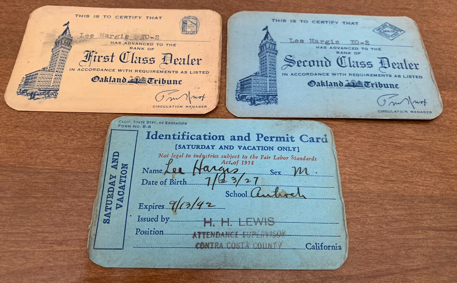 Vintage Newspaper Boy Dealer Cards 1940s Oakland Tribune California Lot Of 3