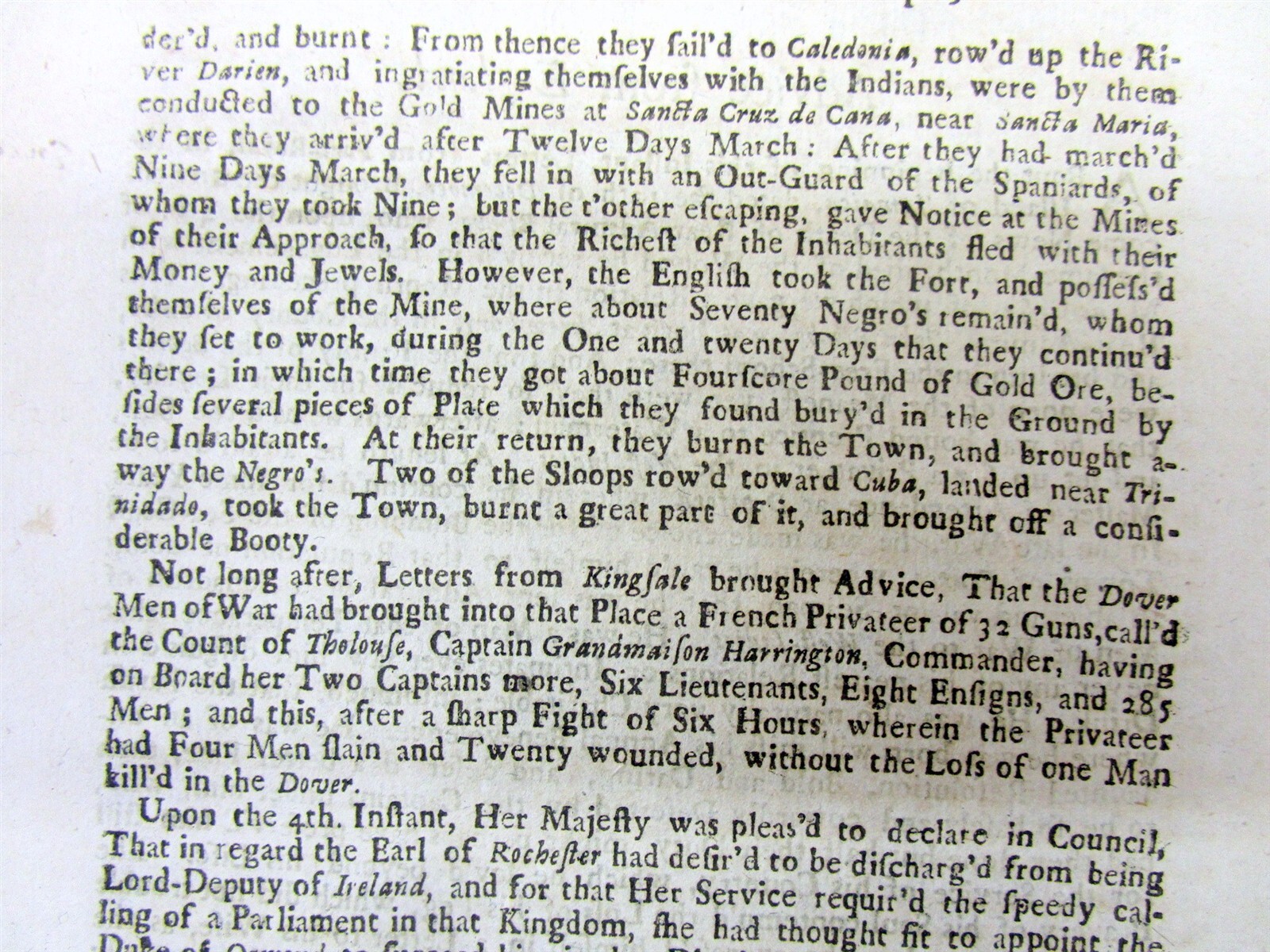 1703 newspaper / news book QUEEN ANNES WAR Colonial War in America NAVAL BATTLE
