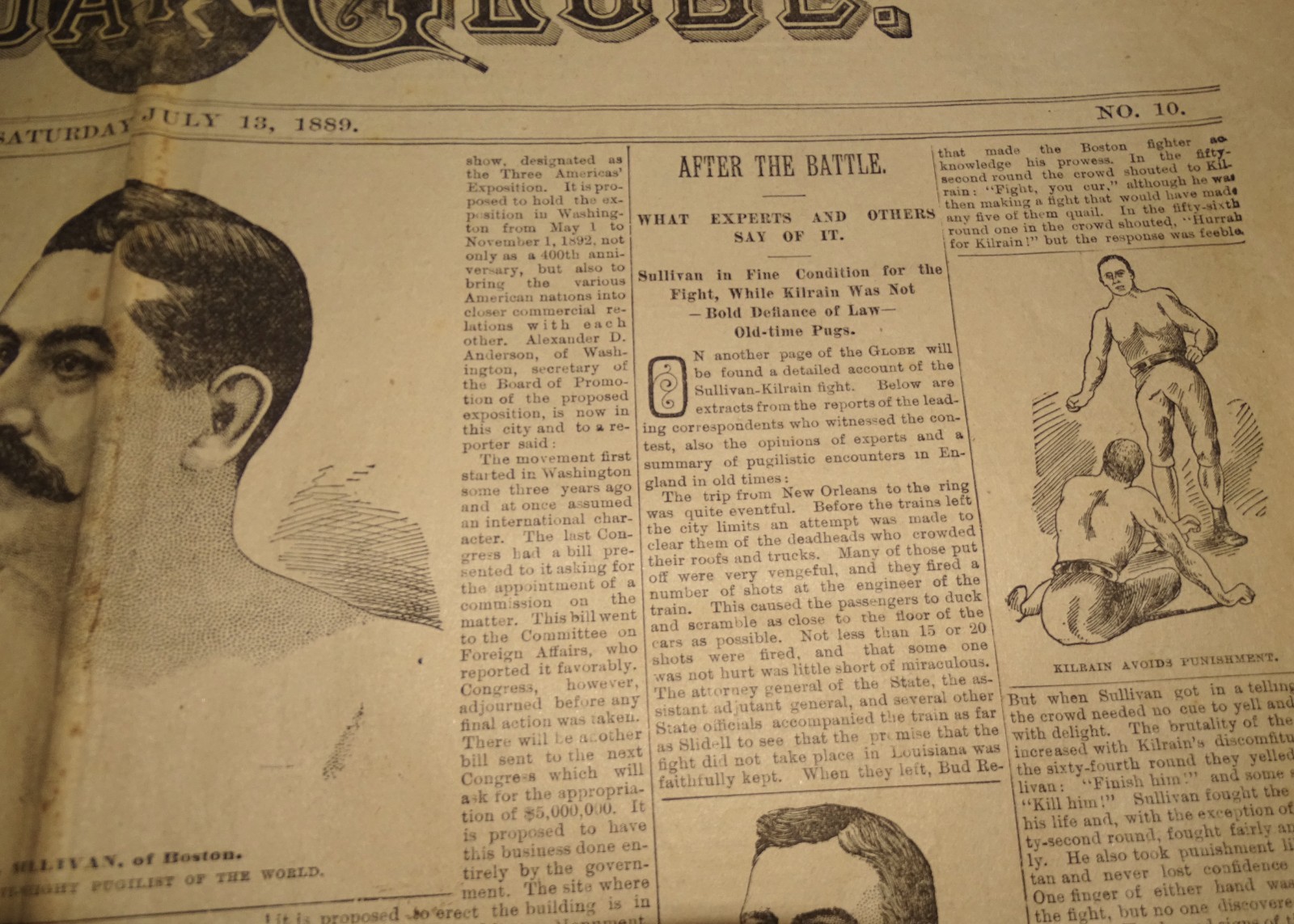 Sullivan-Kilrain (75 Rounds!) 1889 Sat. Globe newspaper LAST BARE-KNUCKLE FIGHT