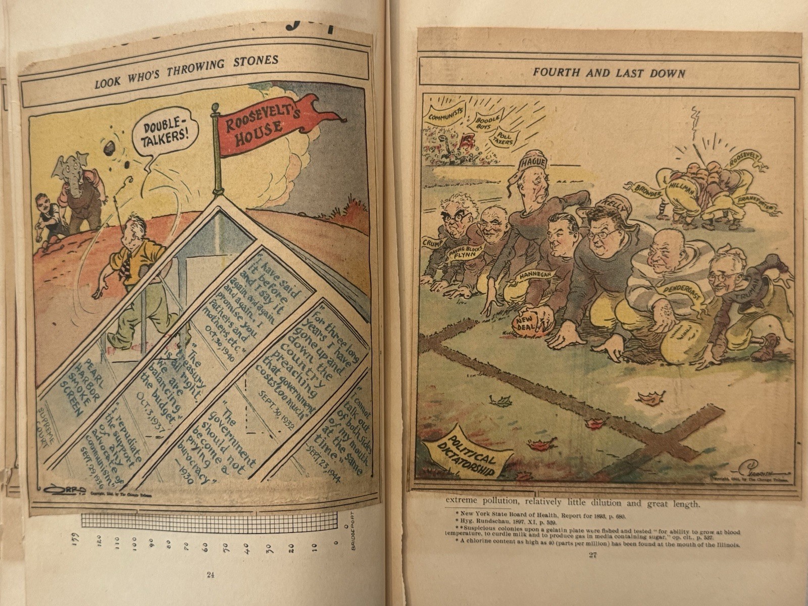 1944-1946 WW2 Newspaper Scrapbook Chicago Tribune Political Cartoon Hand Colored
