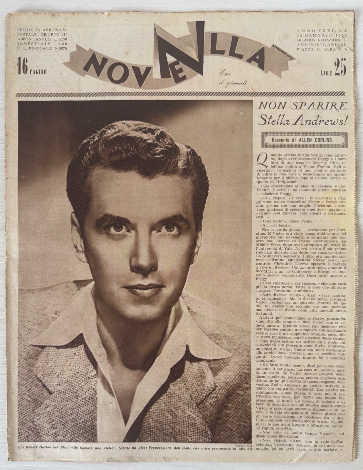 NEWS Women’s Literary Magazine Rizzoli No.4 1950 Year XXXI Robert Hutton