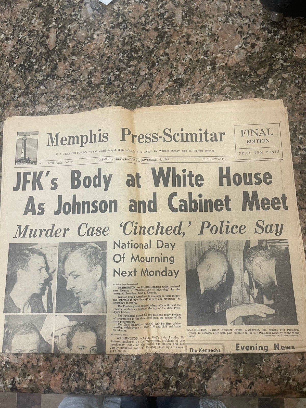 JFK Body At White House Murder Case Cinched. Memphis Press Newspaper 1960’s