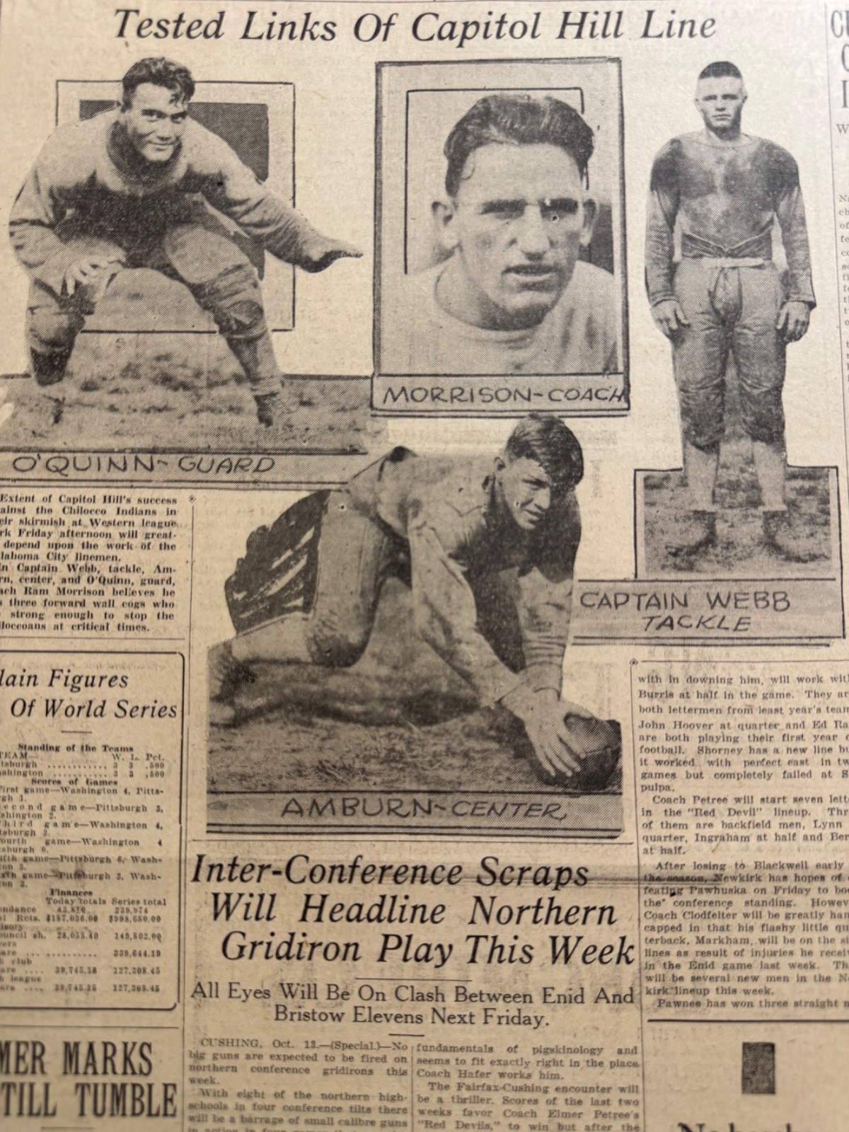 1925 CAPITOL HILL HIGHSCHOOL FOOTBALL PLAYERS OKLA. CITY NEWSPAPER PAGE