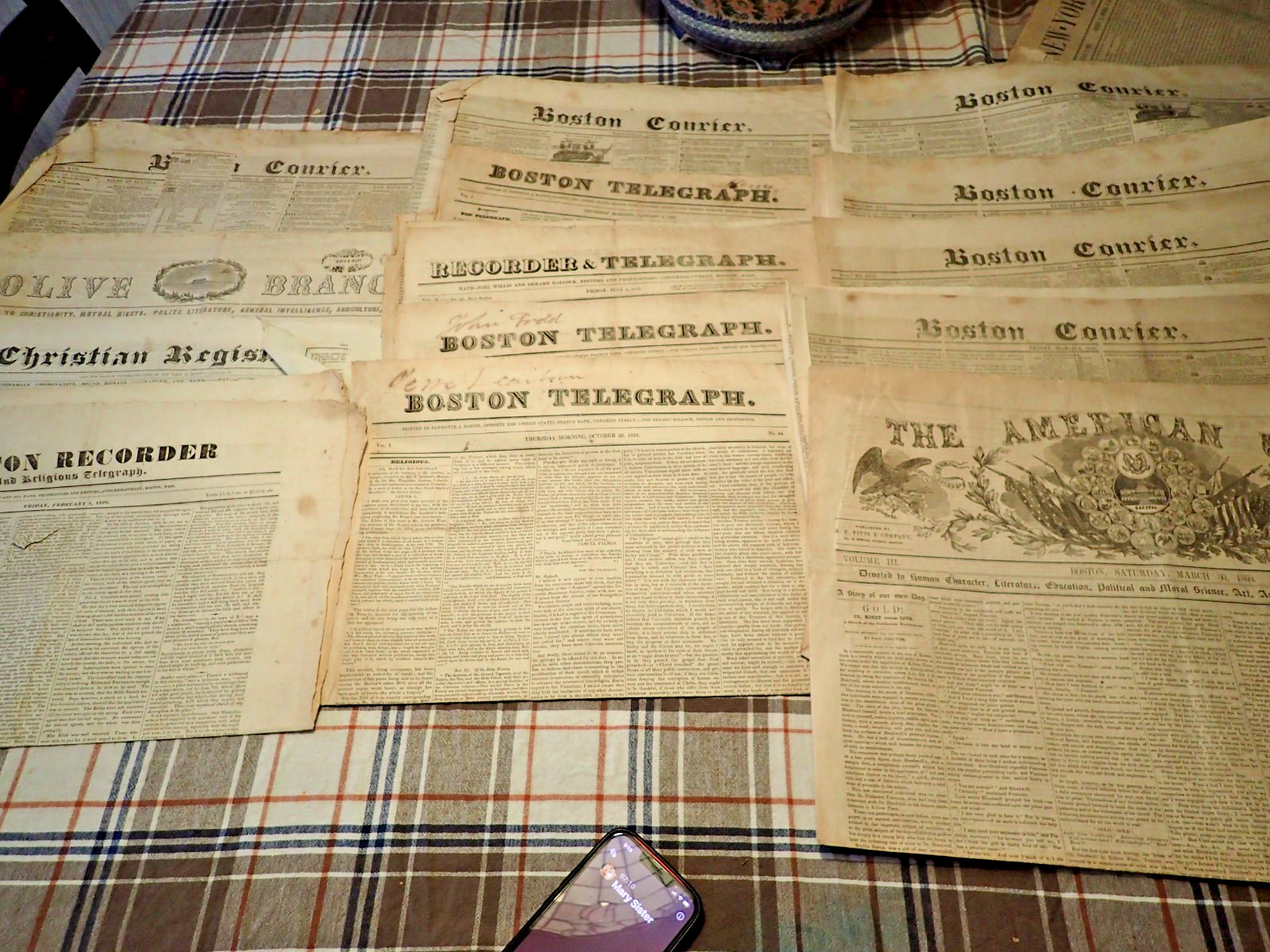 Antique Newspaper A Lot Of 14 – 1800’s Era Boston Various papers 1824-1850