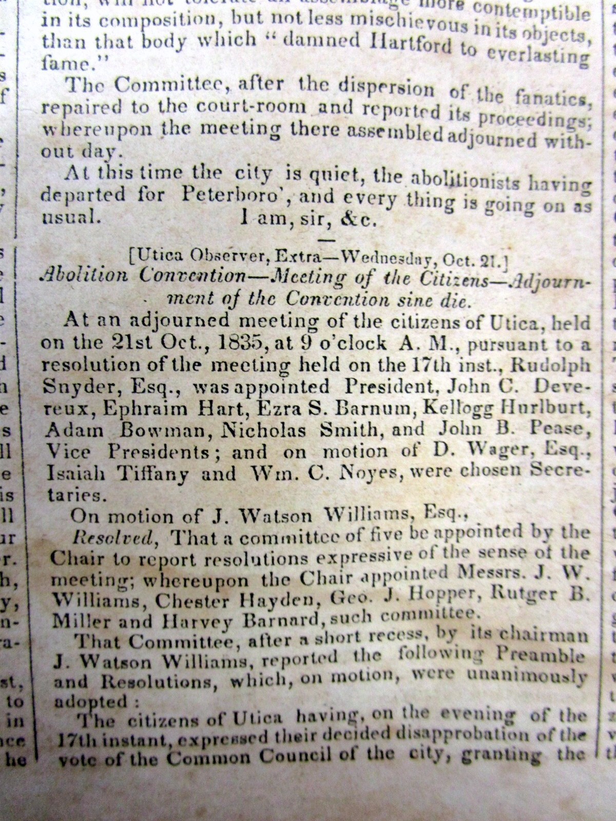 2 1835 Richmond VA newspapers w ANTI-SLAVERY CONVENTION held in UTICA New York