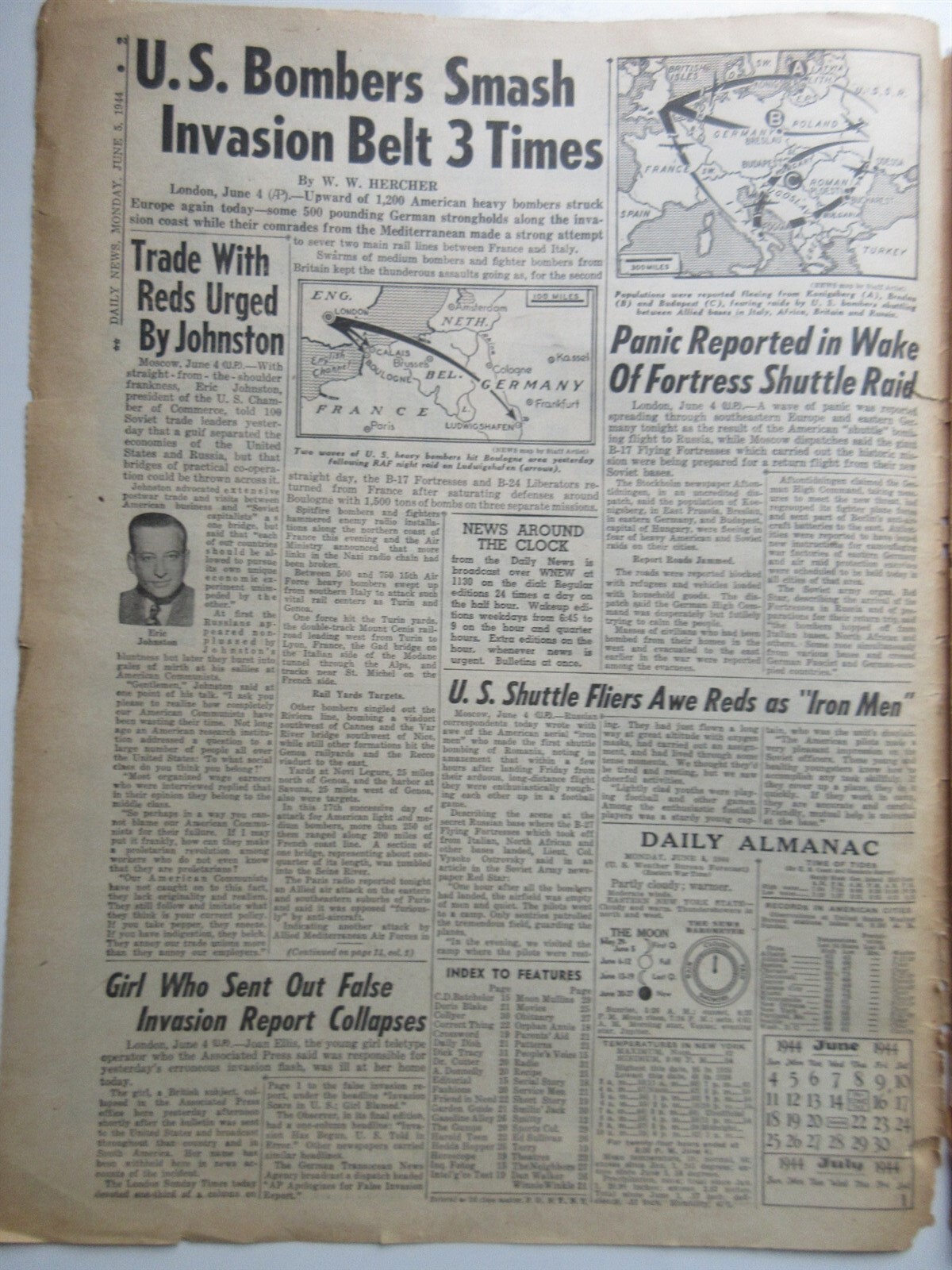 New York Daily News June 5, 1944 ROME FALLS WWII