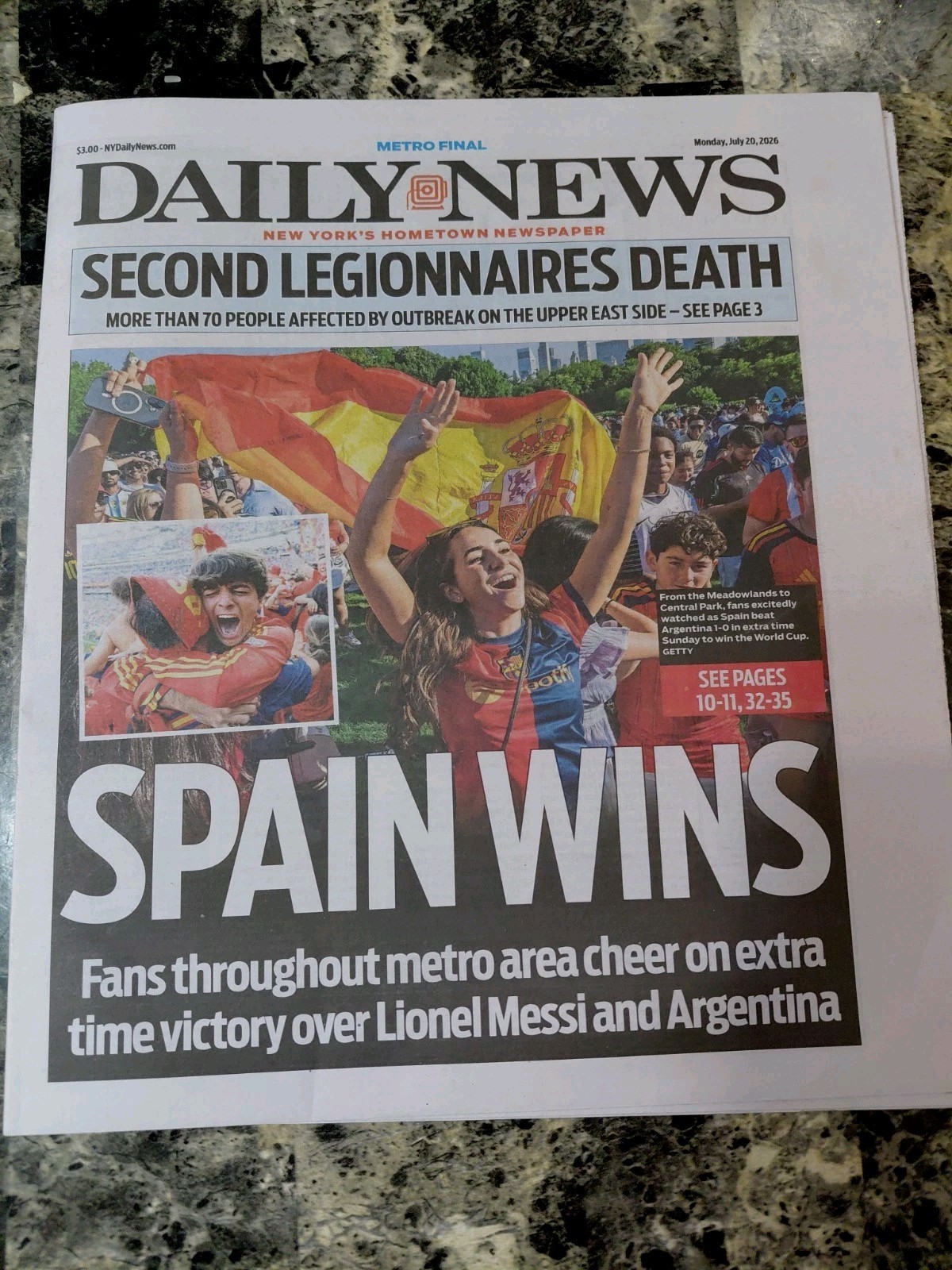 Spain Wins/ 7/20/26 Daily News Y NEW York Post -2 Newspapers Spain Wins