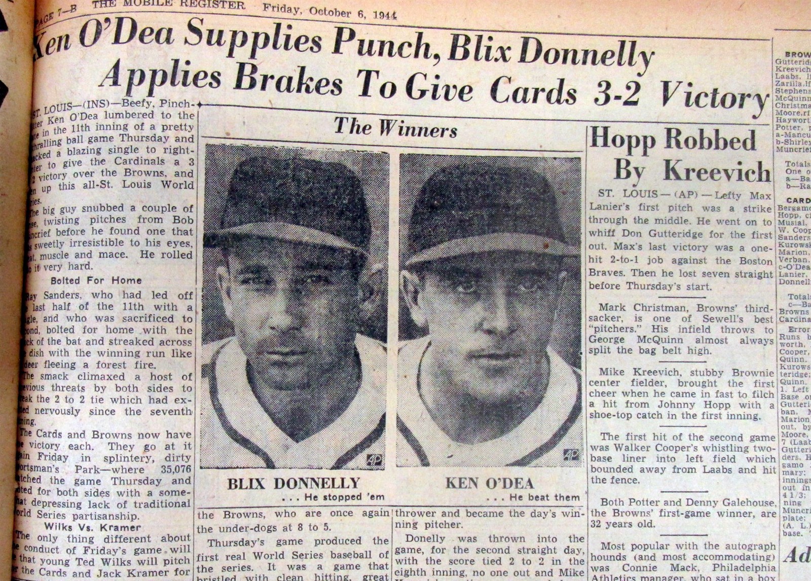 7 1944 newspapers ST LOUIS CARDINALS win BASEBALL WORLD SERIES v ST LOUIS BROWNS