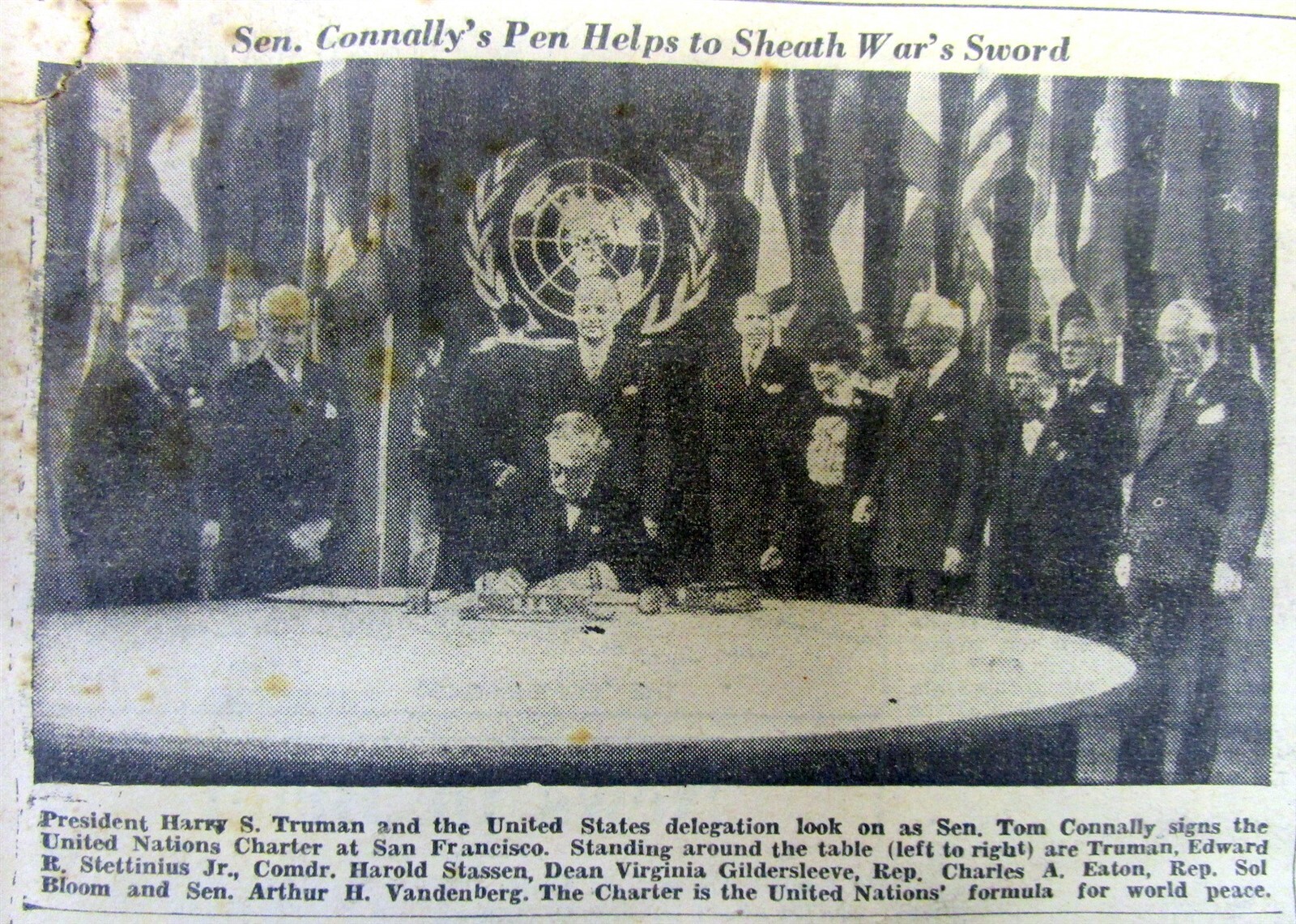 1945 Stars & Stripes WW II newspaper US SIGNS the CHARTER of the UNITED NATIONS