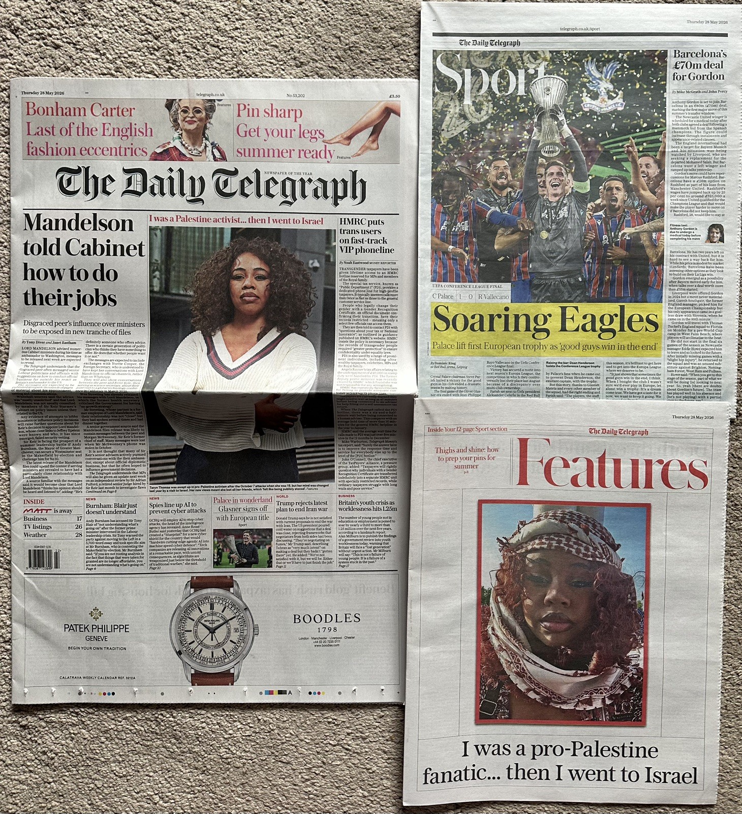 The Daily Telegraph 28th May 2026 28/5/26 Crystal Palace Win Conference League