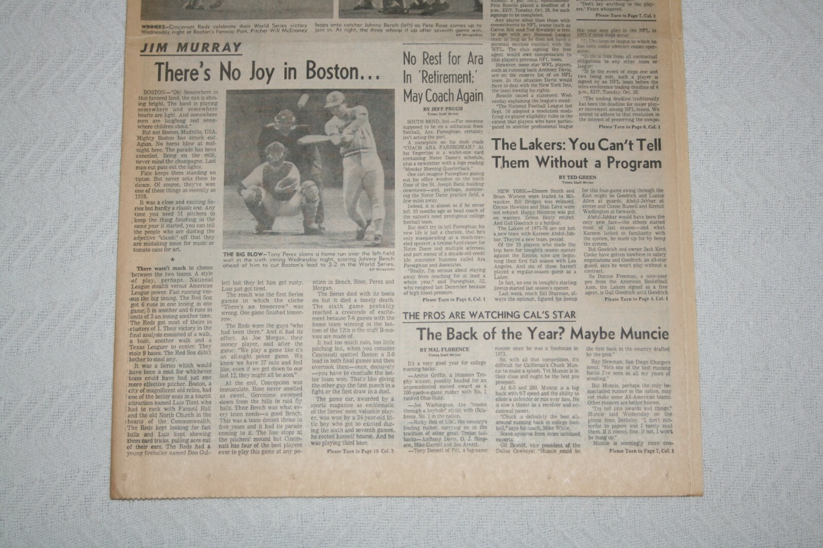 1975 Los Angeles Times * World Series Game 7 * Cincinnati Reds vs Boston Red Sox
