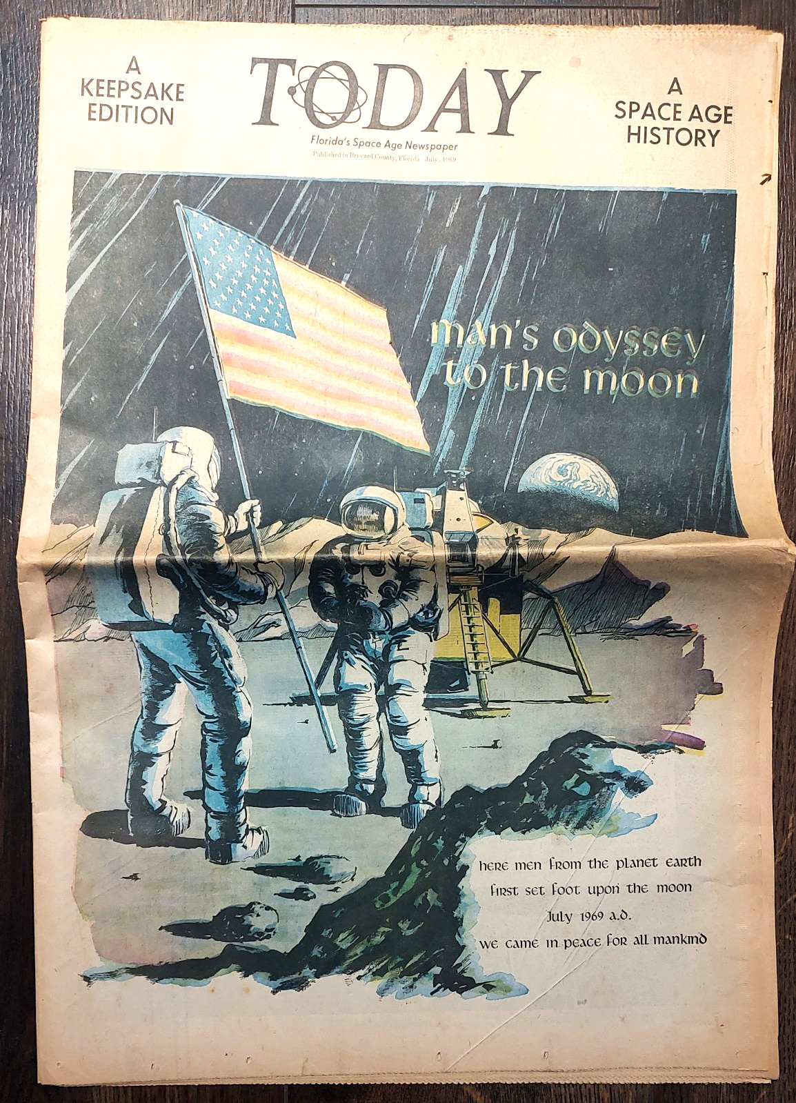 TODAY FLORIDAS SPACE AGE NEWSPAPER MOON LANDING JULY 1969 APOLLO 11 VINTAGE