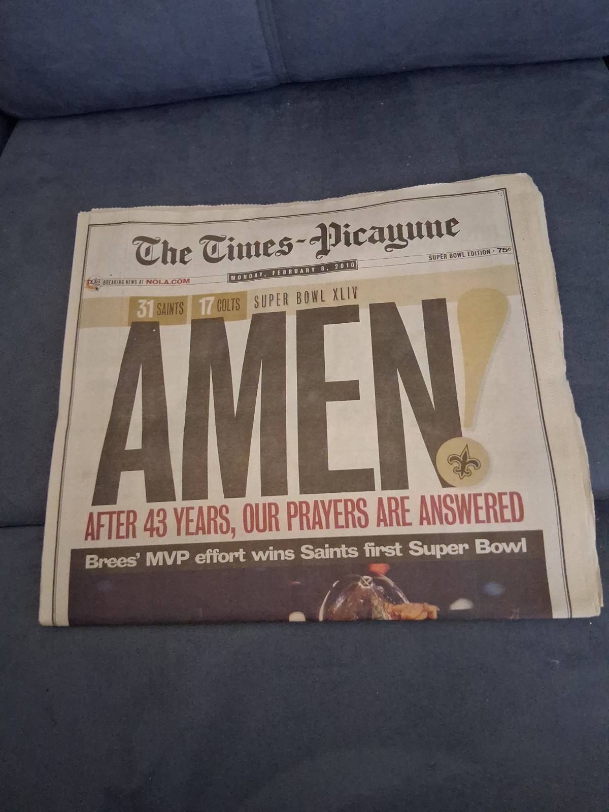 New Orleans Saints Super Bowl 2010 TIMES PICAYUNE Newspaper AMEN Drew Brees