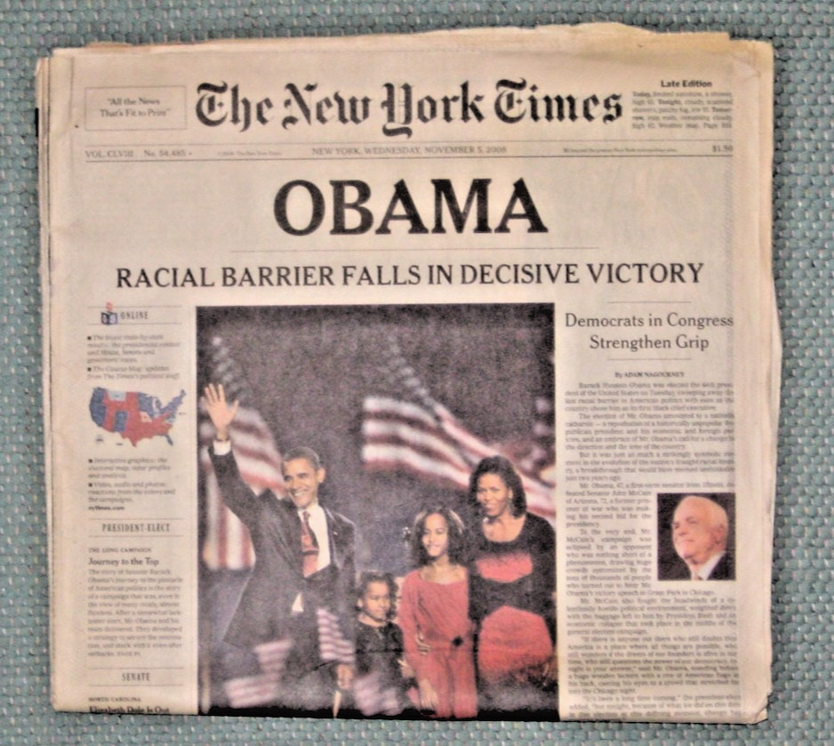 New York Times coverage of President Barack Obama Election (November 5, 2008)