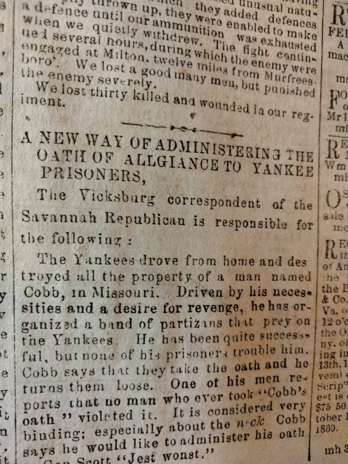 Civil War Newspapers- RARE CONFEDERATE- NAVAL ATTACK ON PORT HUDSON, FORREST
