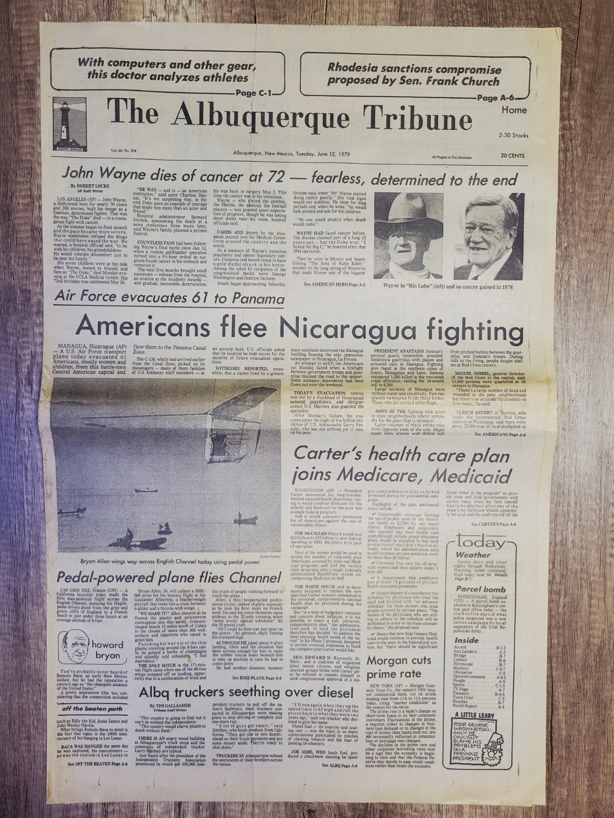 1979 Jun 12: Albuquerque Tribune – John Wayne Legendary Actor Cowboy Dead At 72!