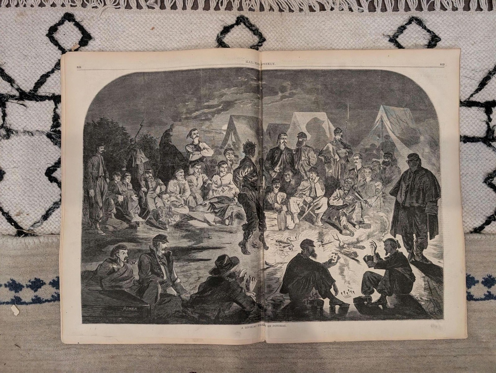 1861 W Homer Bivouac Fire Harpers Weekly Dec 21 Ericsson Battery Tennessee Map