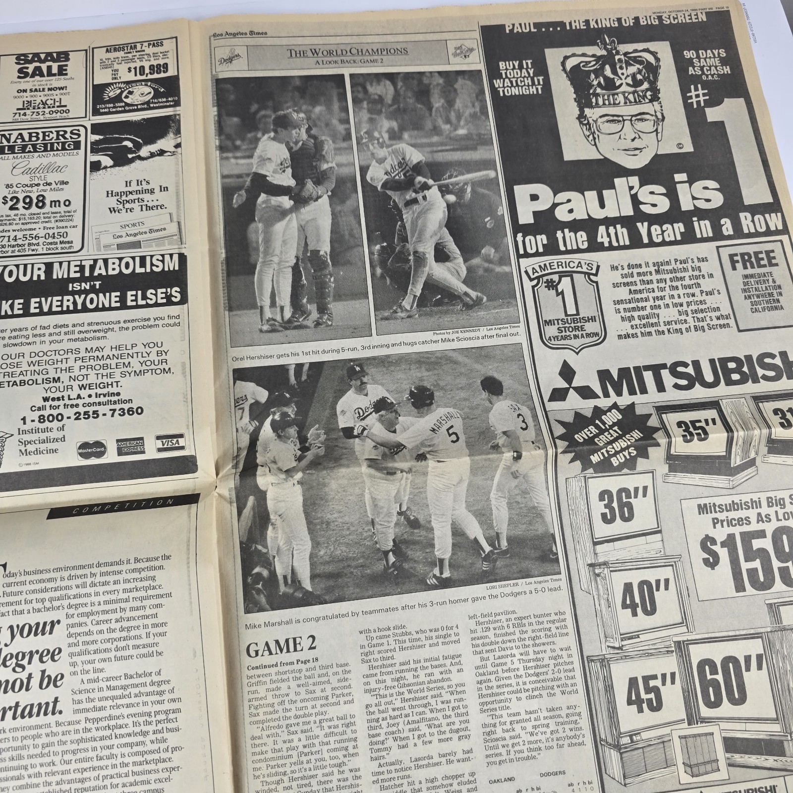 1988 Los Angeles Dodgers World Series Champions Newspaper