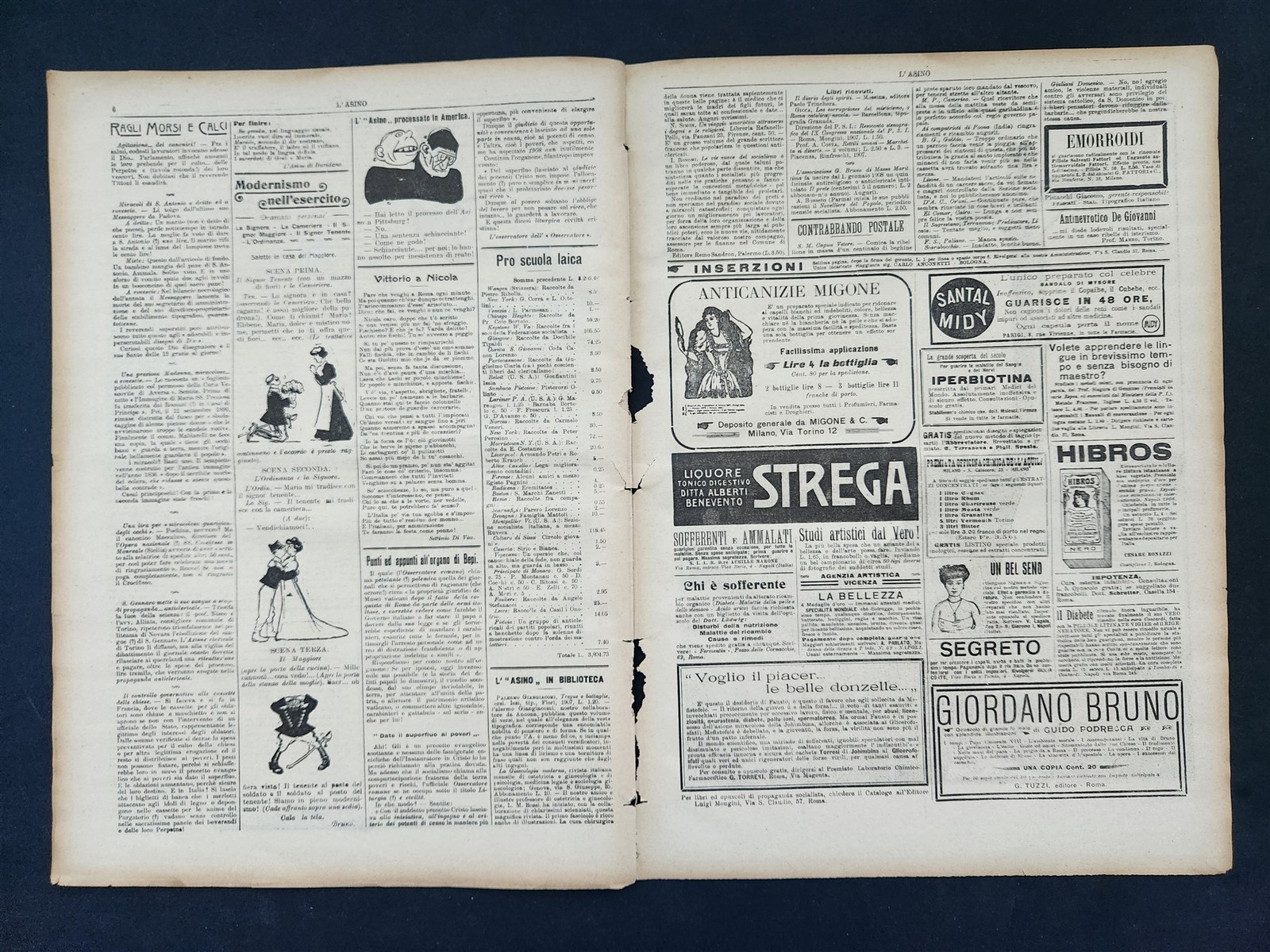 1908 antique L’ASINO socialist anti-catholic satire 4 issues ITALIAN NEWSPAPERS