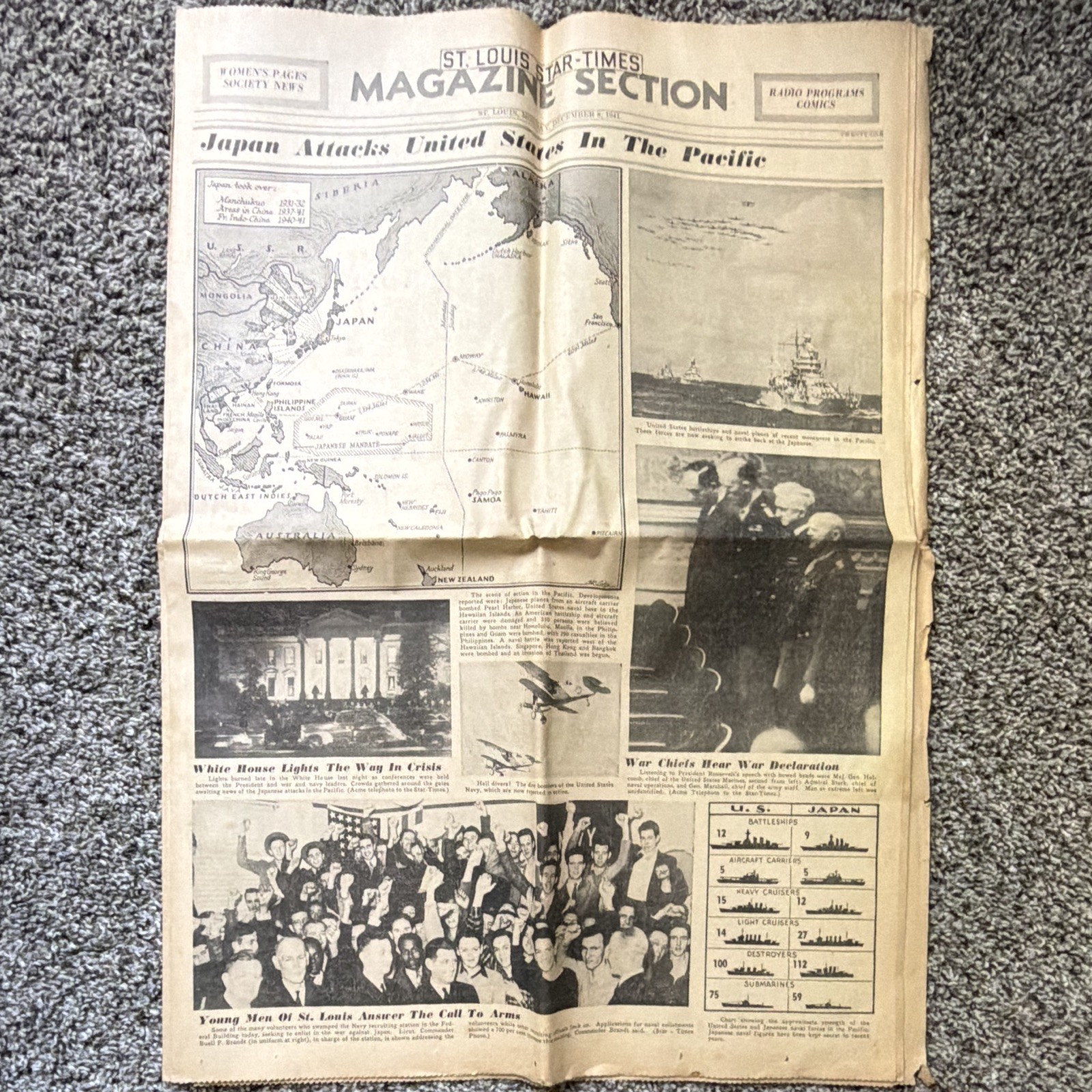 St Louis Star-Times Dec 8 1941 8th War Extra Pearl Harbor War Declared WWII