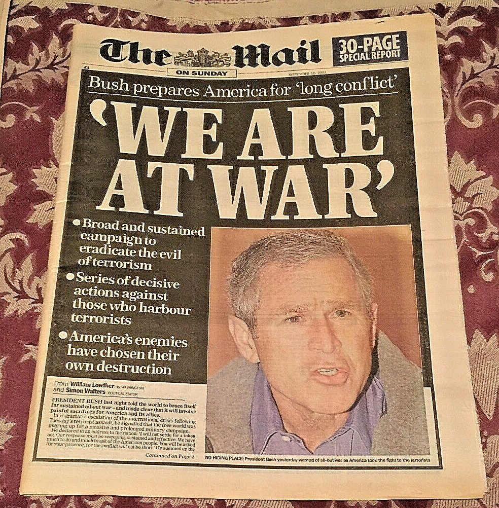 * 6 x Daily Mail Newspapers – 12th to 17th September 2001 9/11 Editions – RARE *