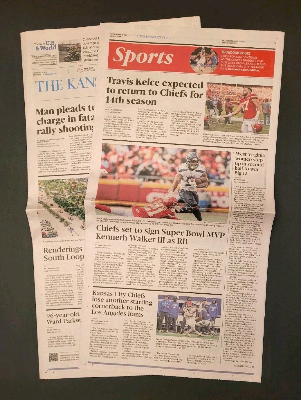 March 10 2026 ~ KANSAS CITY STAR newspaper ~ TRAVIS KELCE RETURNS ~ KC CHIEFS
