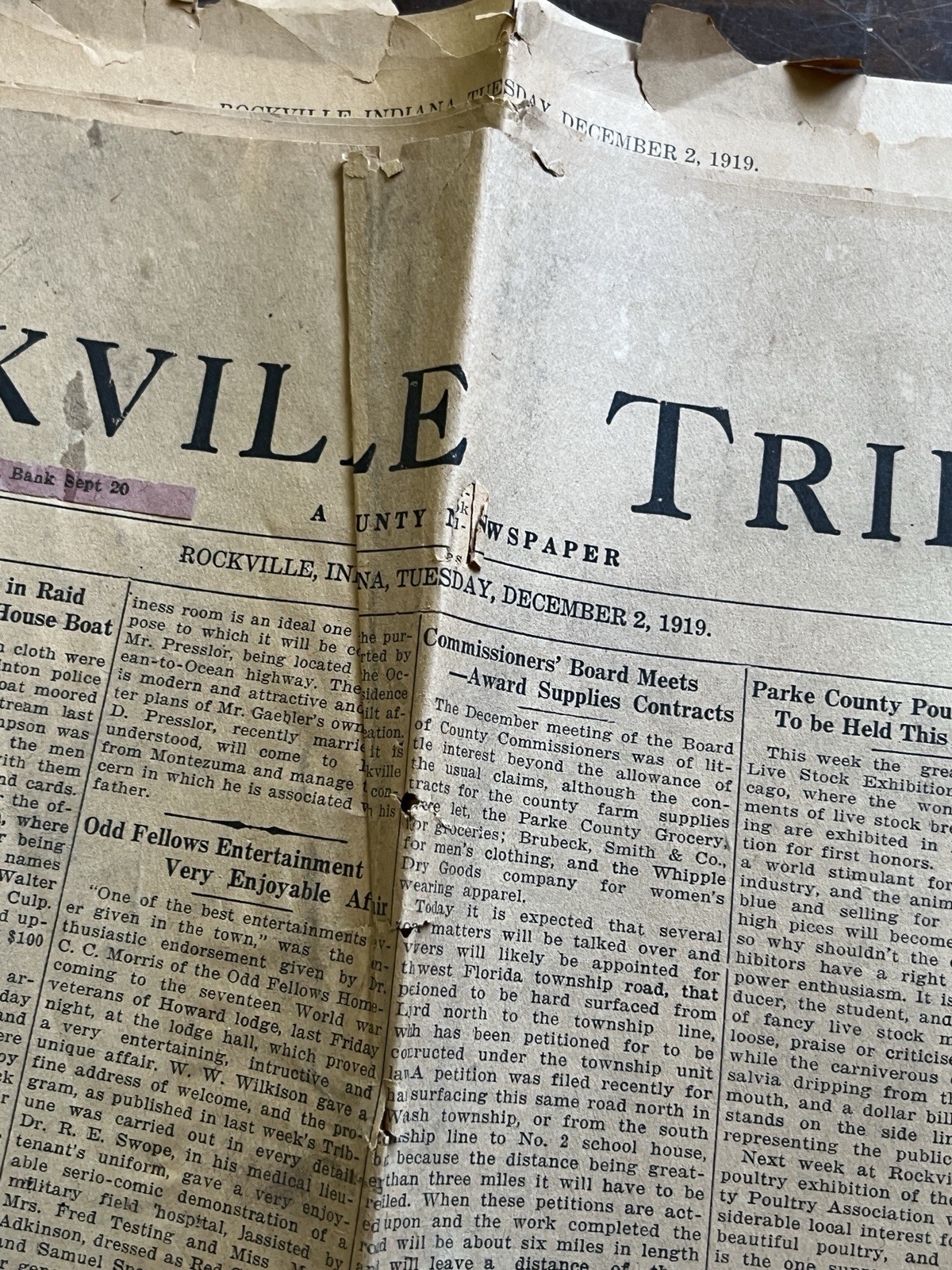 Vintage Rockville Tribune Newspaper Rockville Indiana December 2 1919 Rare