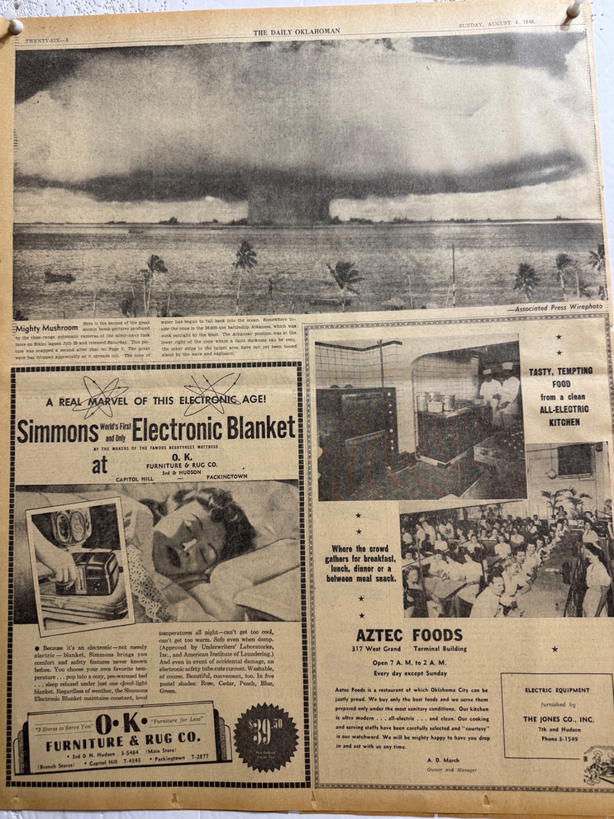 1946 ATOM BOMB PICTURES BIKINI LAGOON (2) NEWSPAPER PAGES FREE SHIPPING