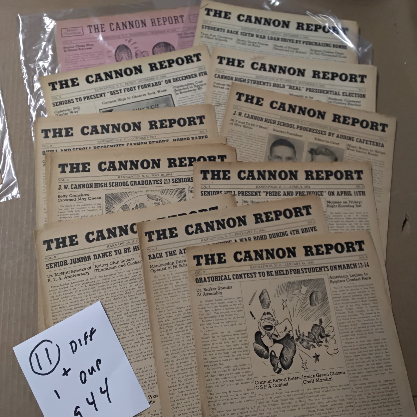 The Cannon Report High School Kannapolis NC Newspaper vtg Lot 1943 1944 1945 ’46