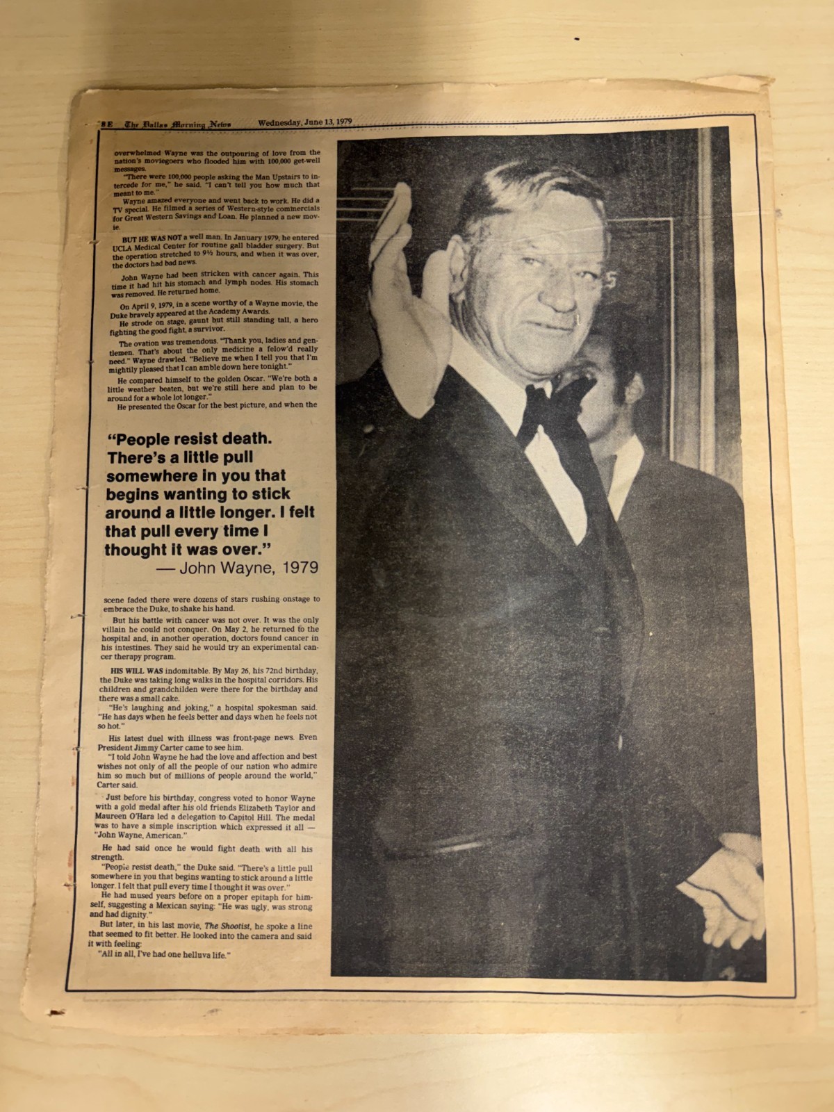 The Dallas Morning News June 13, 1979 Tribute to John Wayne section “The Duke”
