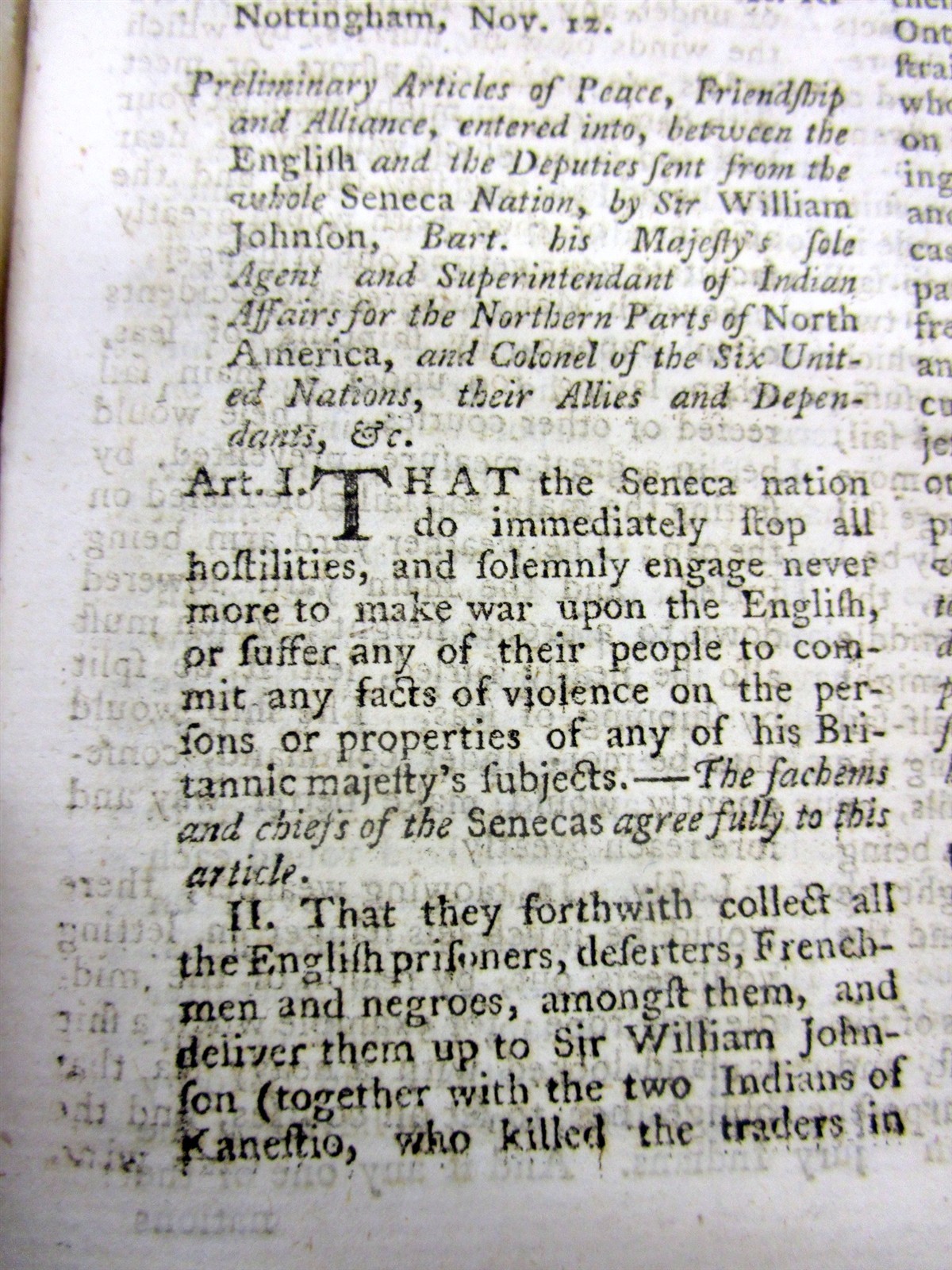 1766 newspaper / news magazine w TREATY ENDING PONTIAC ‘s REBELLION – Indian War