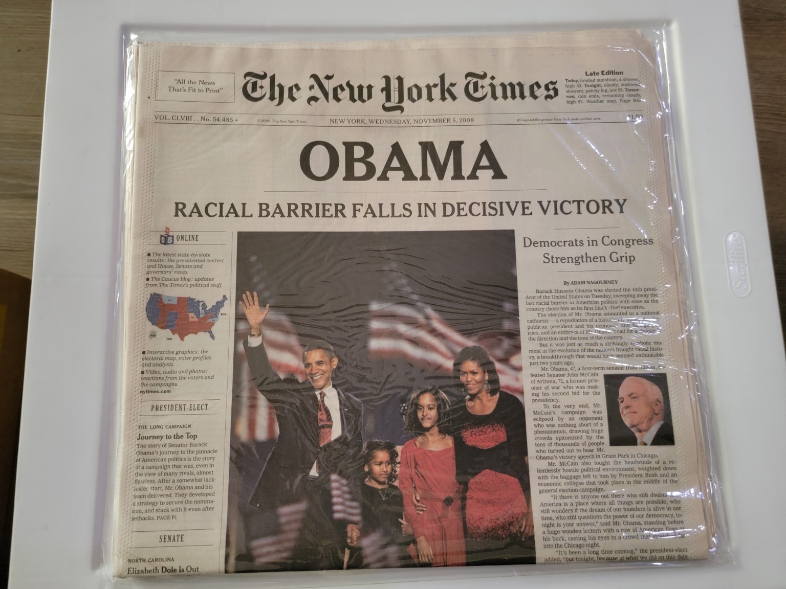 New York Times – November 5, 2008 (Obama’s historic election win – Late Edition