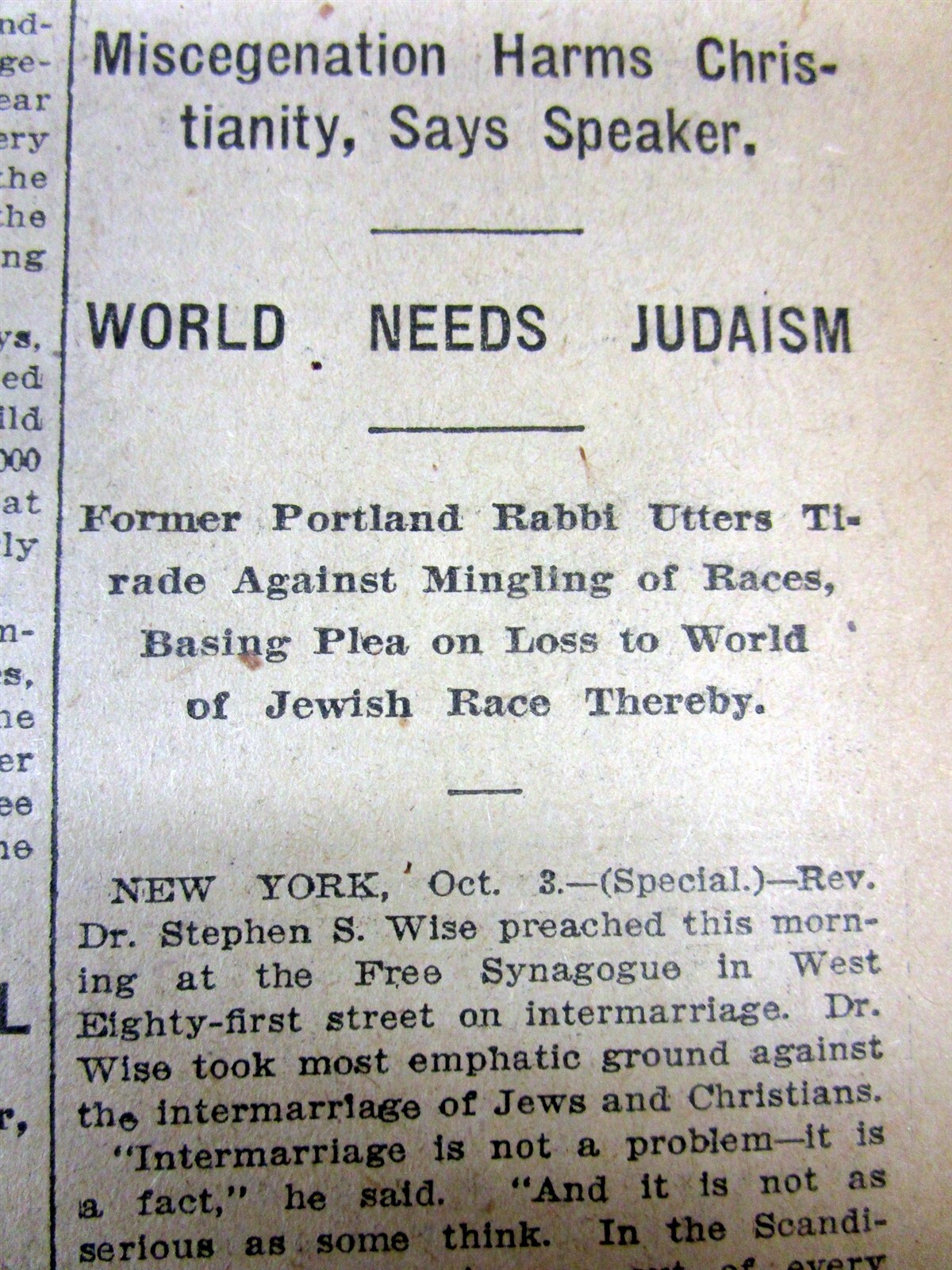 1909 newspaper INTERMARRIAGE between JEWS & CHRISTIANS FATAL to the JEWISH RACE