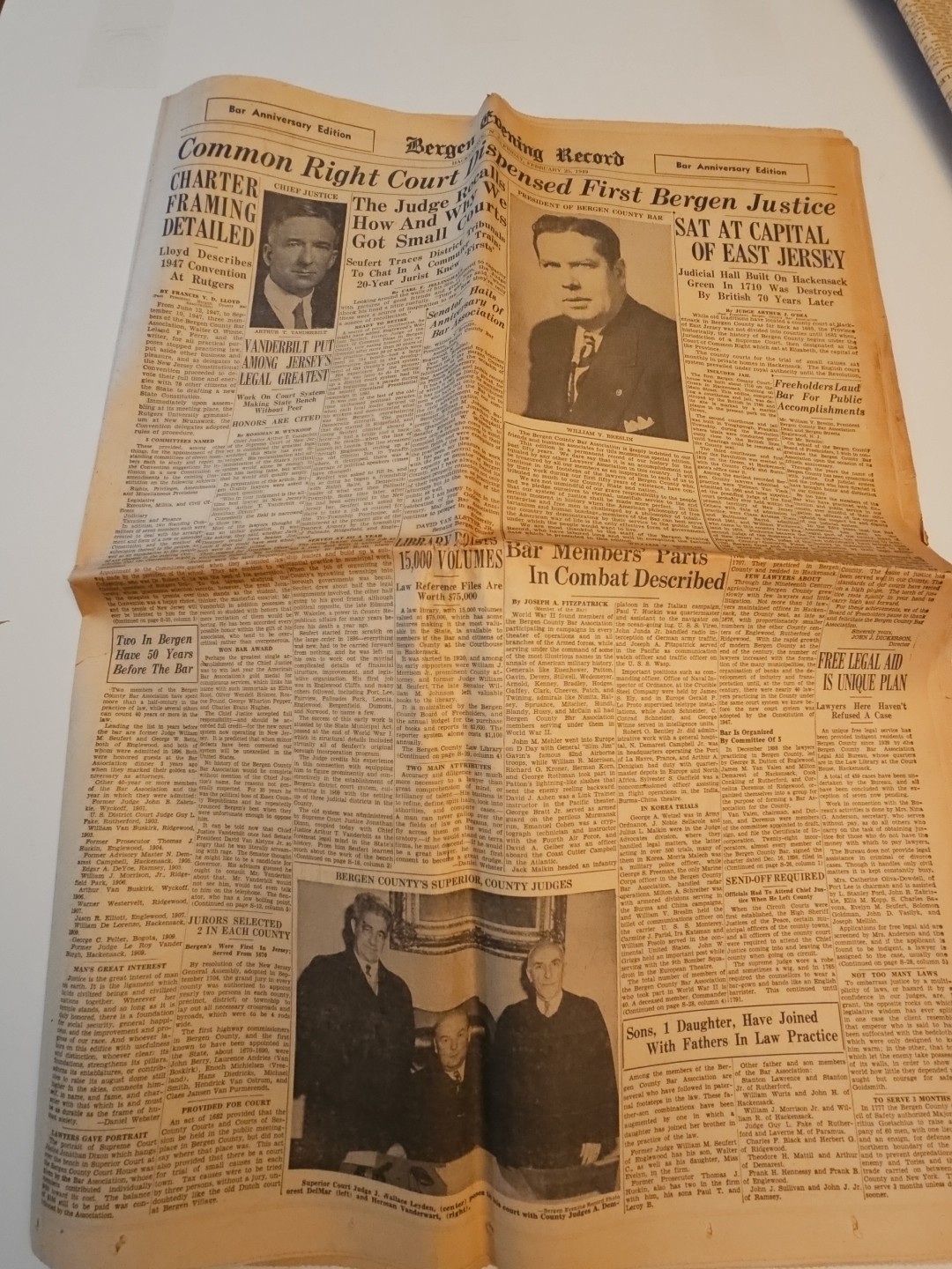 Lot Of 4 BERGEN EVENING RECORD NEWSPAPERS 1944, 49, 50 WW2