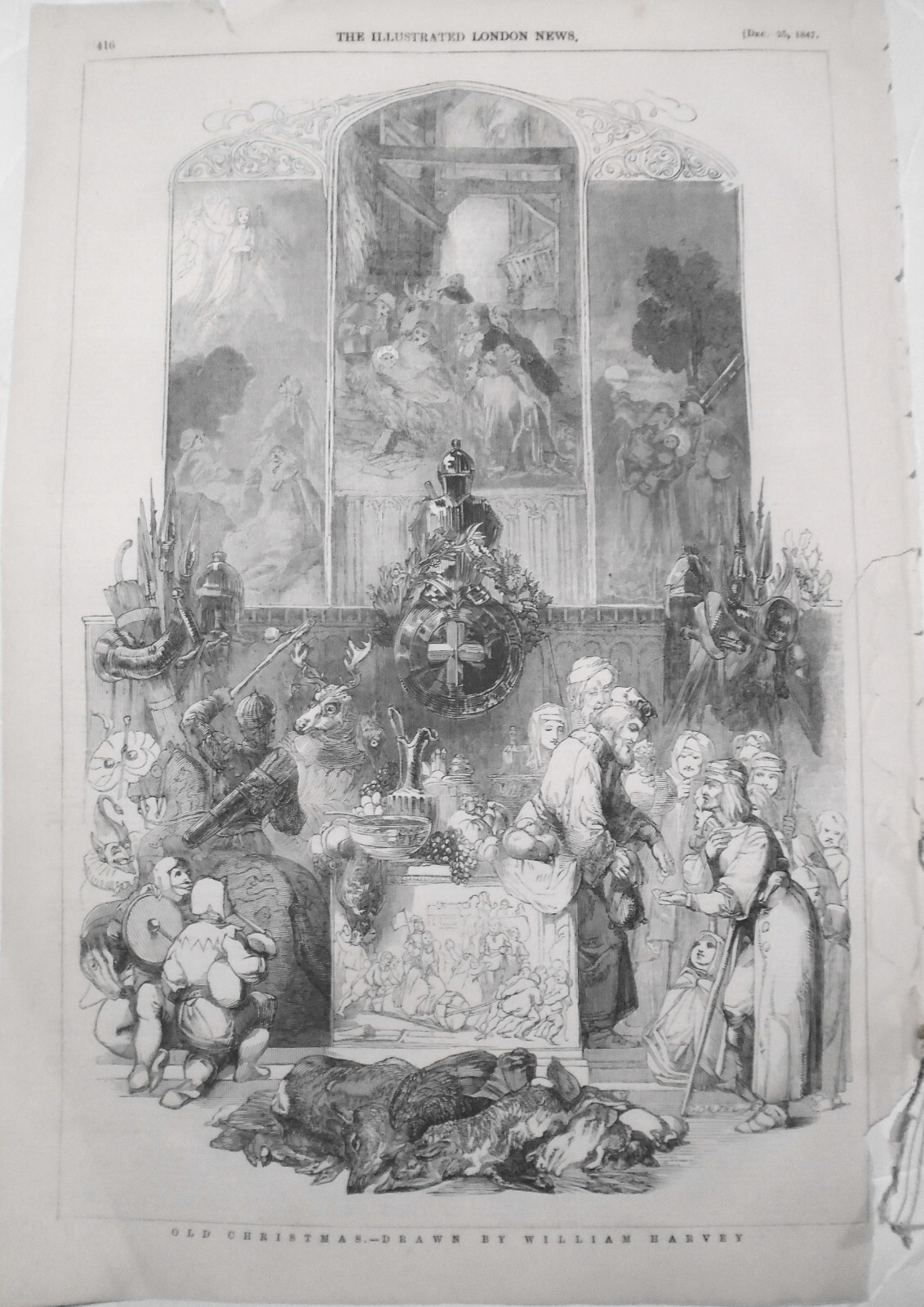 1847 Old Christmas, drawn by William Harvey. Original print.